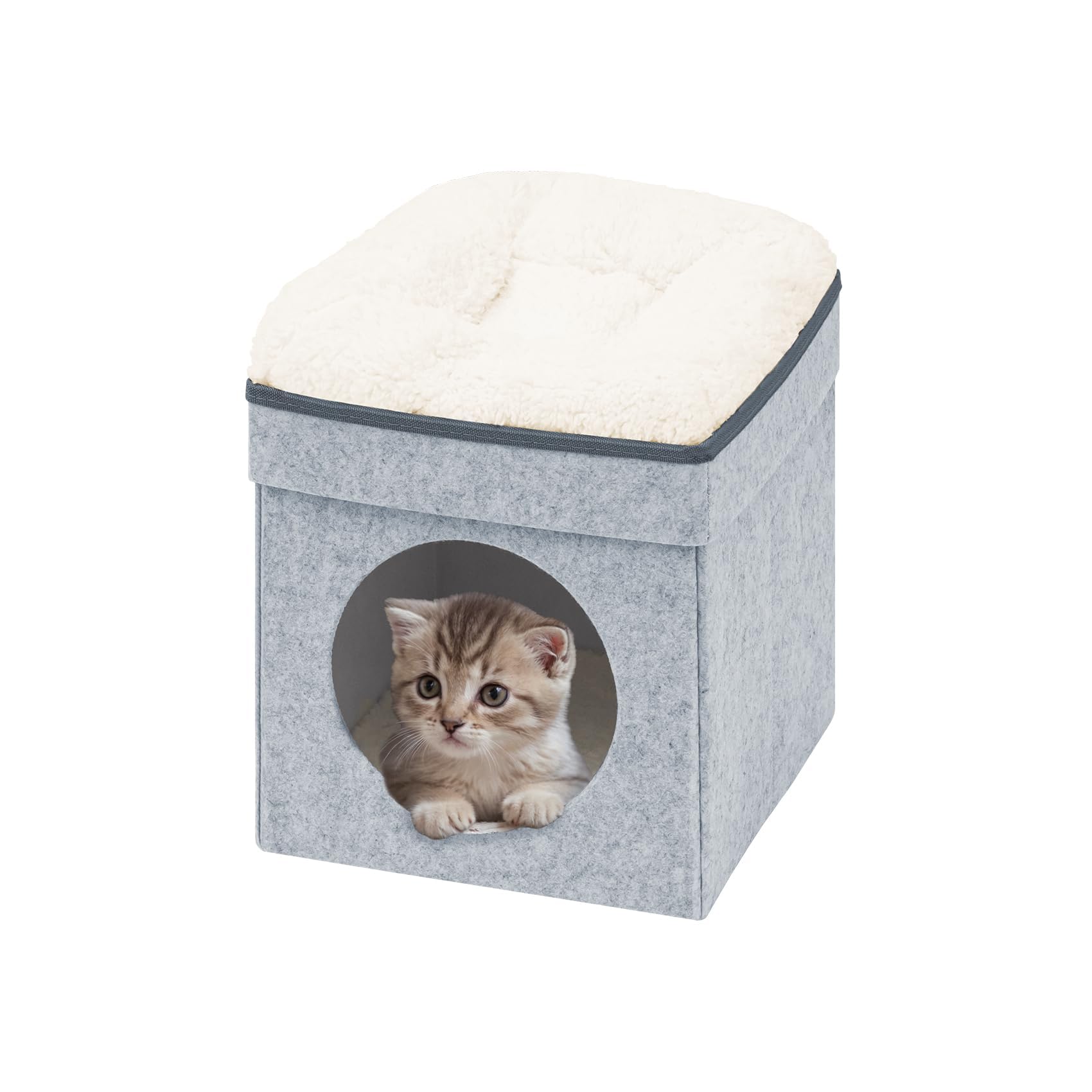 Folding Cat House Cube - Indoor Pet Bed for Cats & Small Dogs, Light Grey - Cozy Cave for Kittens & Pets