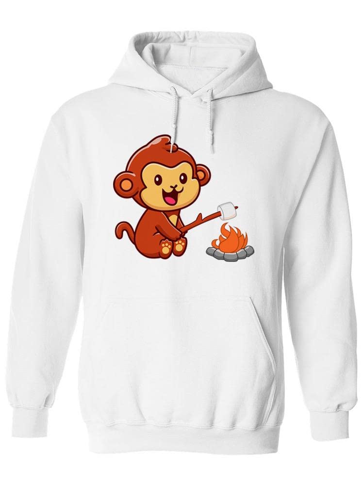 Smartprints Monkey Roasting Marshmallows Hoodie for Women - Cozy Pullover Sweatshirt with Fun Camping Design | Perfect for Outdoor Adventures, Camping Trips & Casual Wear