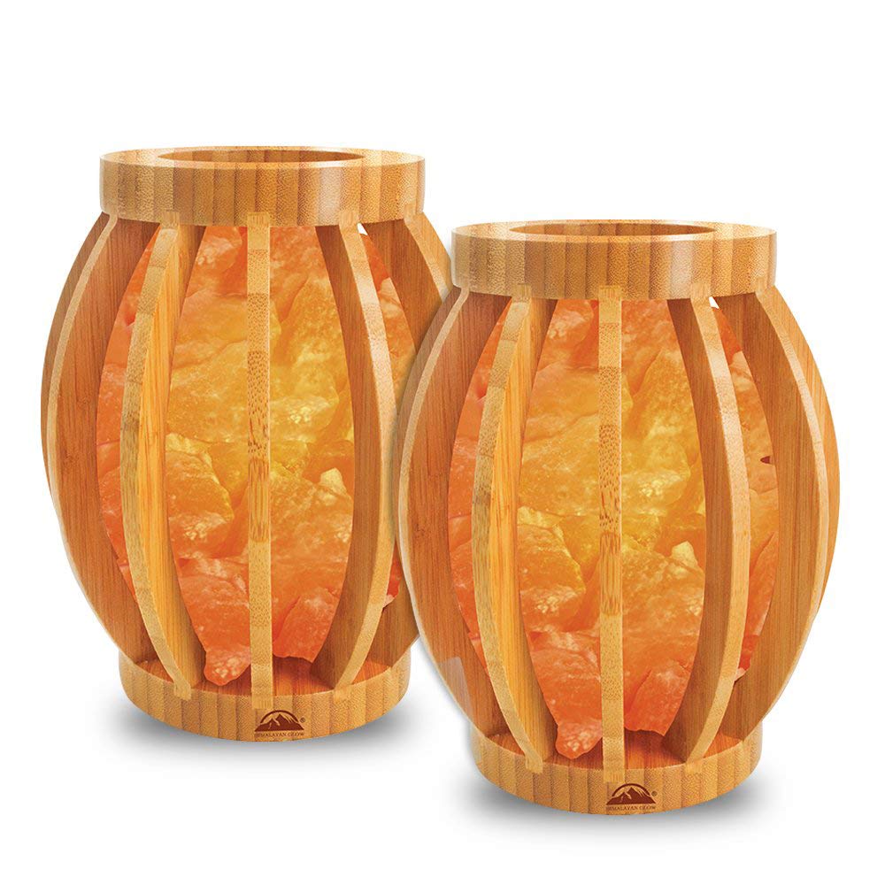 Himalayan Glow Bamboo Basket Night Light with Pink Salt Chunks - Warm Amber LED, ETL Certified with Dimmer Switch - Perfect Gift & Home Decor (2-Pack) for Bedroom, Nursery, Yoga Room, and Spa Relaxation