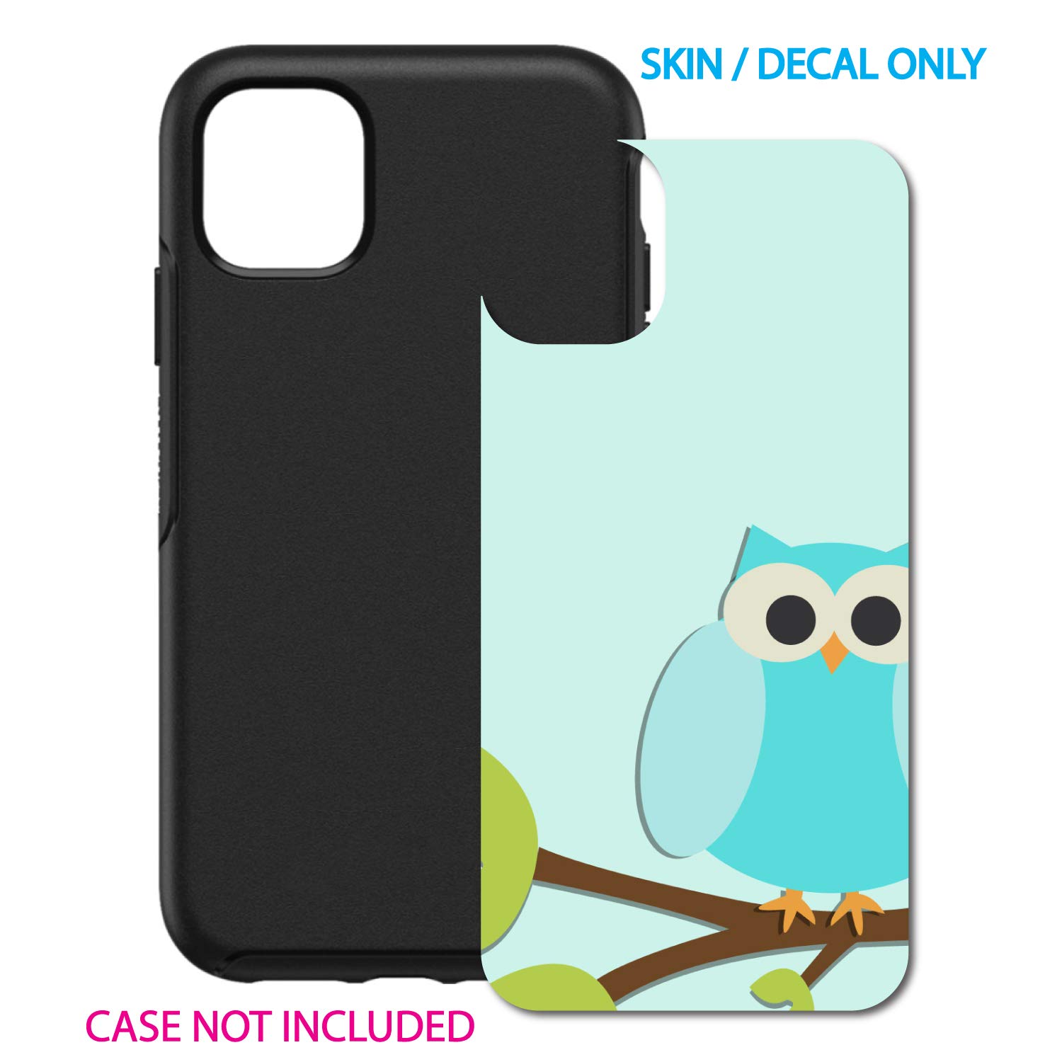 DistinctInk Custom Skin Decal for OtterBox Symmetry iPhone 11 Pro Max Case (6.5 Inch) - Blue Owl Cartoon Design - Protective Vinyl Sticker for School, Office & Travel Accessories