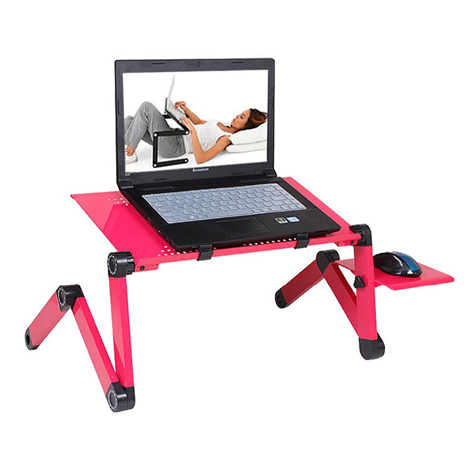 HB1 Foldable Cooling Fan Laptop Desk - Portable Adjustable Ergonomic Lap Desk with Detachable Mouse Pad - Perfect for Work, Study, Gaming & Watching TV in Bed (Red)