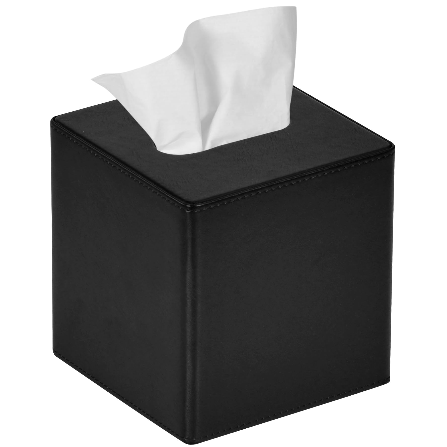 Square PU Leather Tissue Box Cover - Black Decorative Holder for Facial Tissues | Dresser & Bathroom Organizer | Perfect for Home, Office & Hotel Decor
