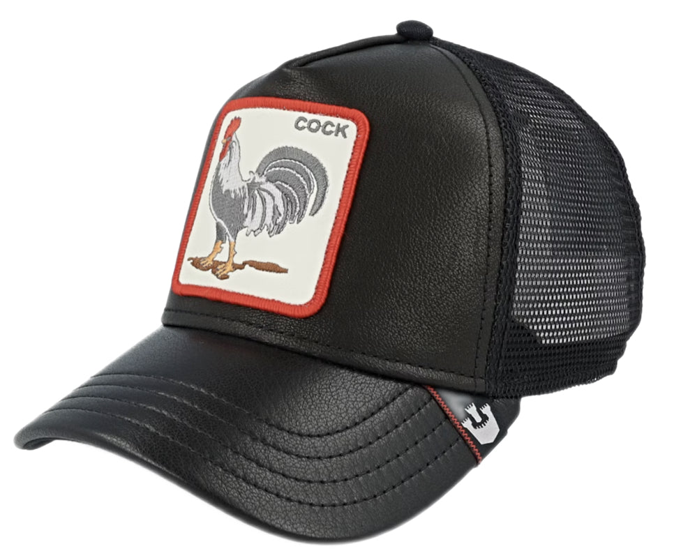 Goorin 'Cock Will Prevail' Black Leather & Polyester Trucker Cap - Stylish Unisex Hat for Outdoor Activities, Casual Wear & Street Fashion