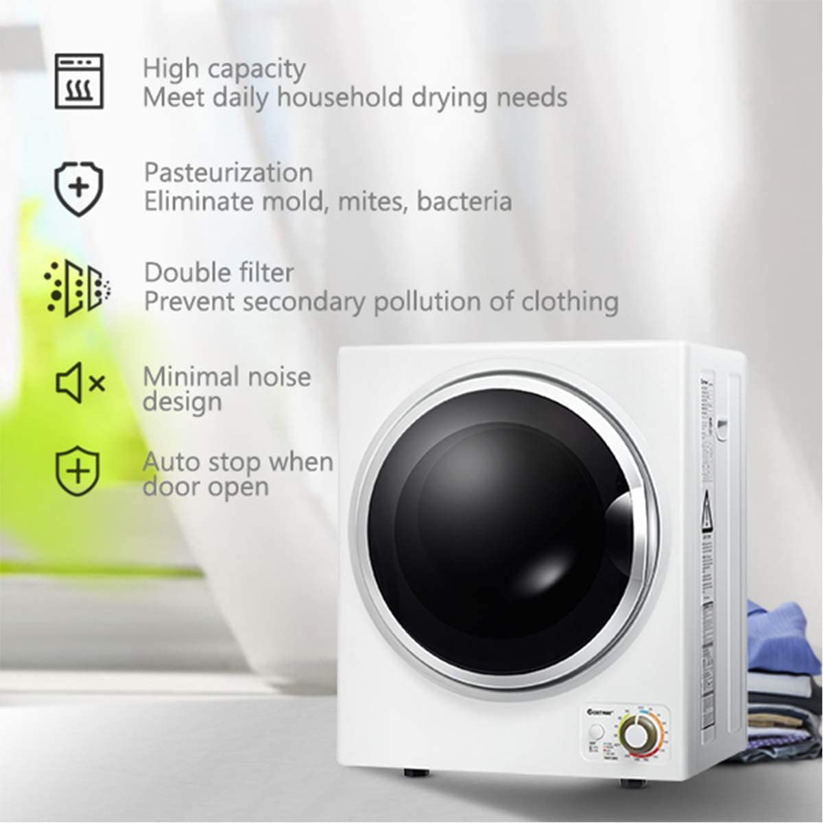 5.5 lbs Compact Portable Laundry Dryer - 5 Functional Modes, Energy Efficient & Quiet Wall-Mounted Mini Washing Machine for Apartments, Dorms, RVs & Travel