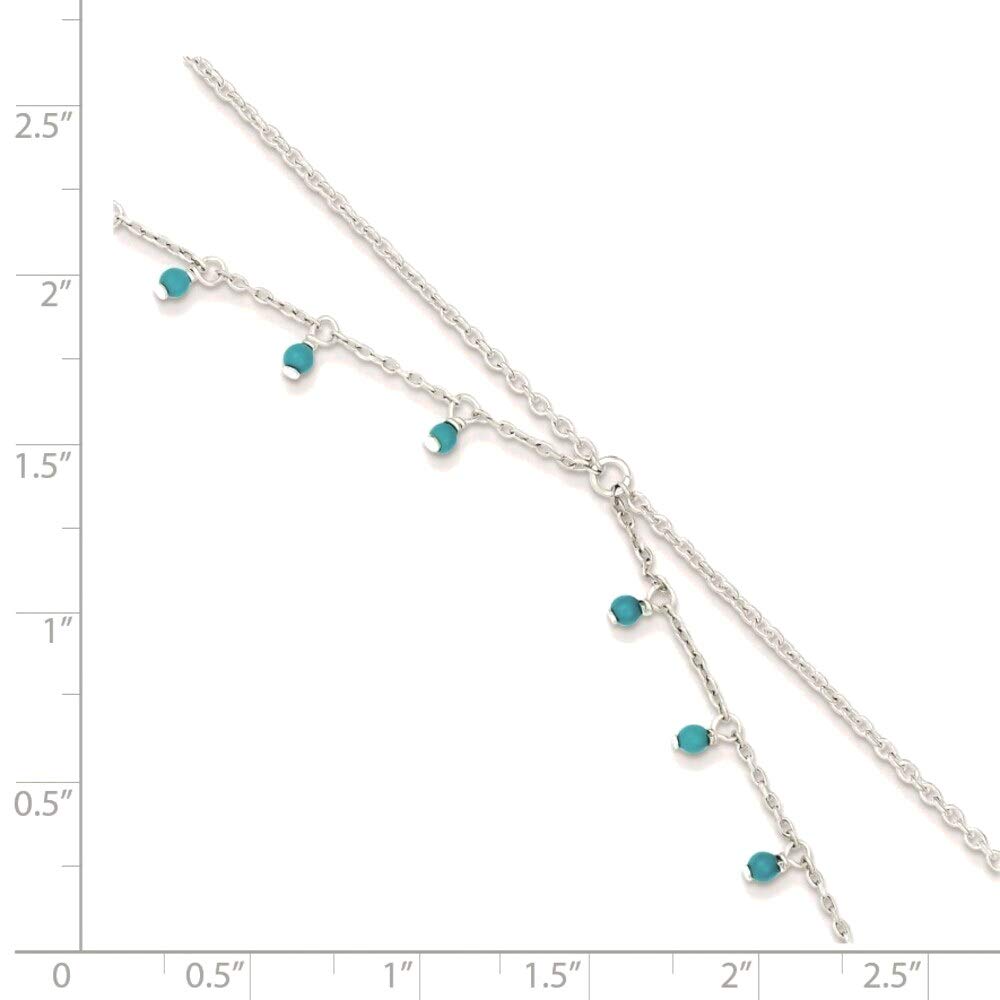 Bonyak Jewelry 925 Sterling Silver Turquoise Beads Double Chain Anklet for Women - Boho Chic Ankle Bracelet for Summer Beach & Festival Outfits