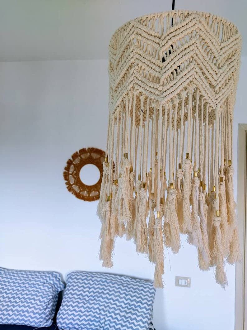 Boho Lamp Shade - Handmade Rattan Woven Pendant Light Fixture for Bedroom, Living Room & Dining Room Decor | Natural & Stylish Bohemian Lighting