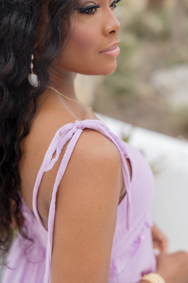 Radiant Rays Lilac Tie Shoulder Romper for Women - Summer Casual Jumpsuit | Perfect for Beach Vacations, Brunch Dates & Outdoor Events