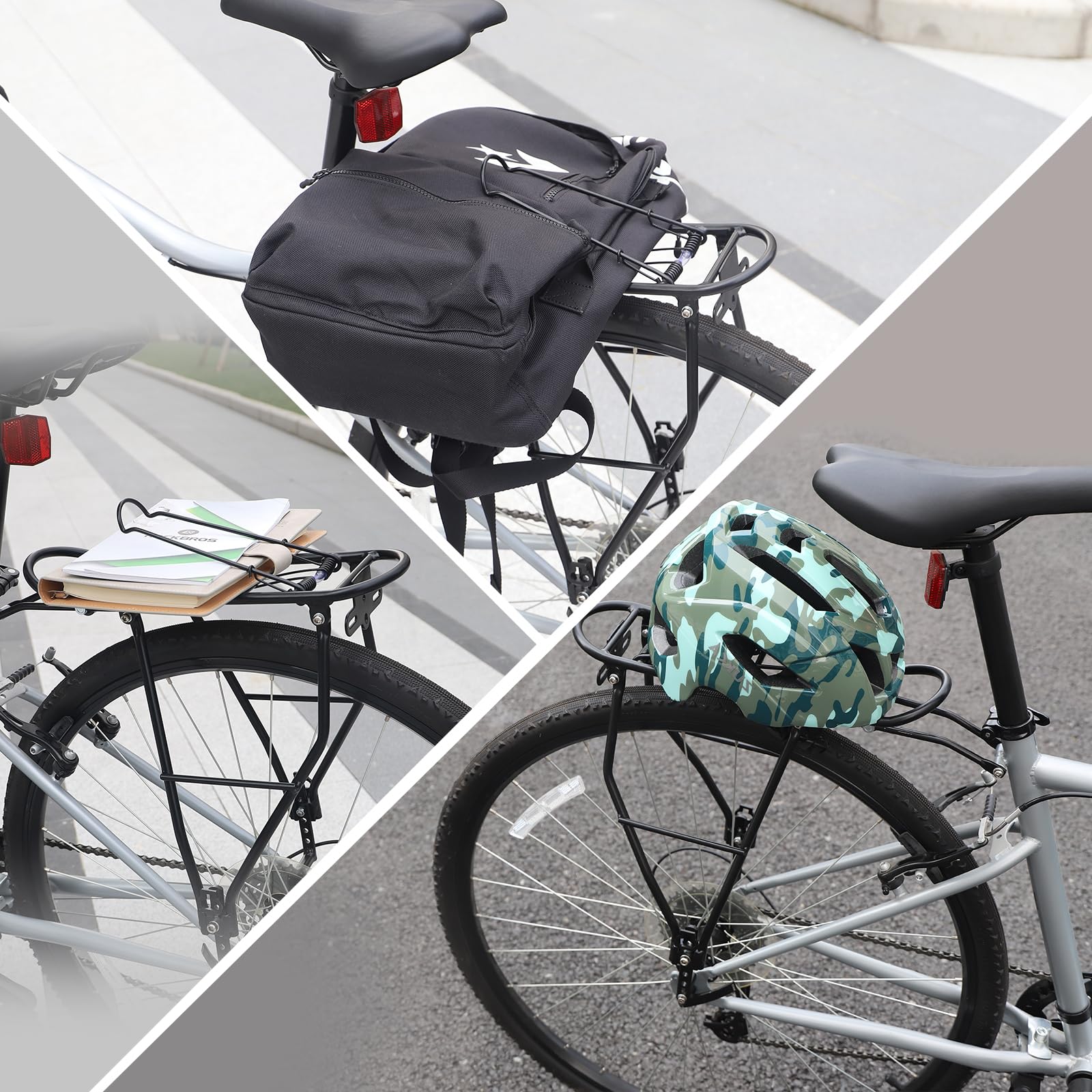 Heavy Duty Bike Rear Rack - 55LB Load Capacity Adjustable Bicycle Cargo Carrier for 24-28 Inch Bikes | Perfect for Commuting, Grocery Shopping & Outdoor Adventures (Black)