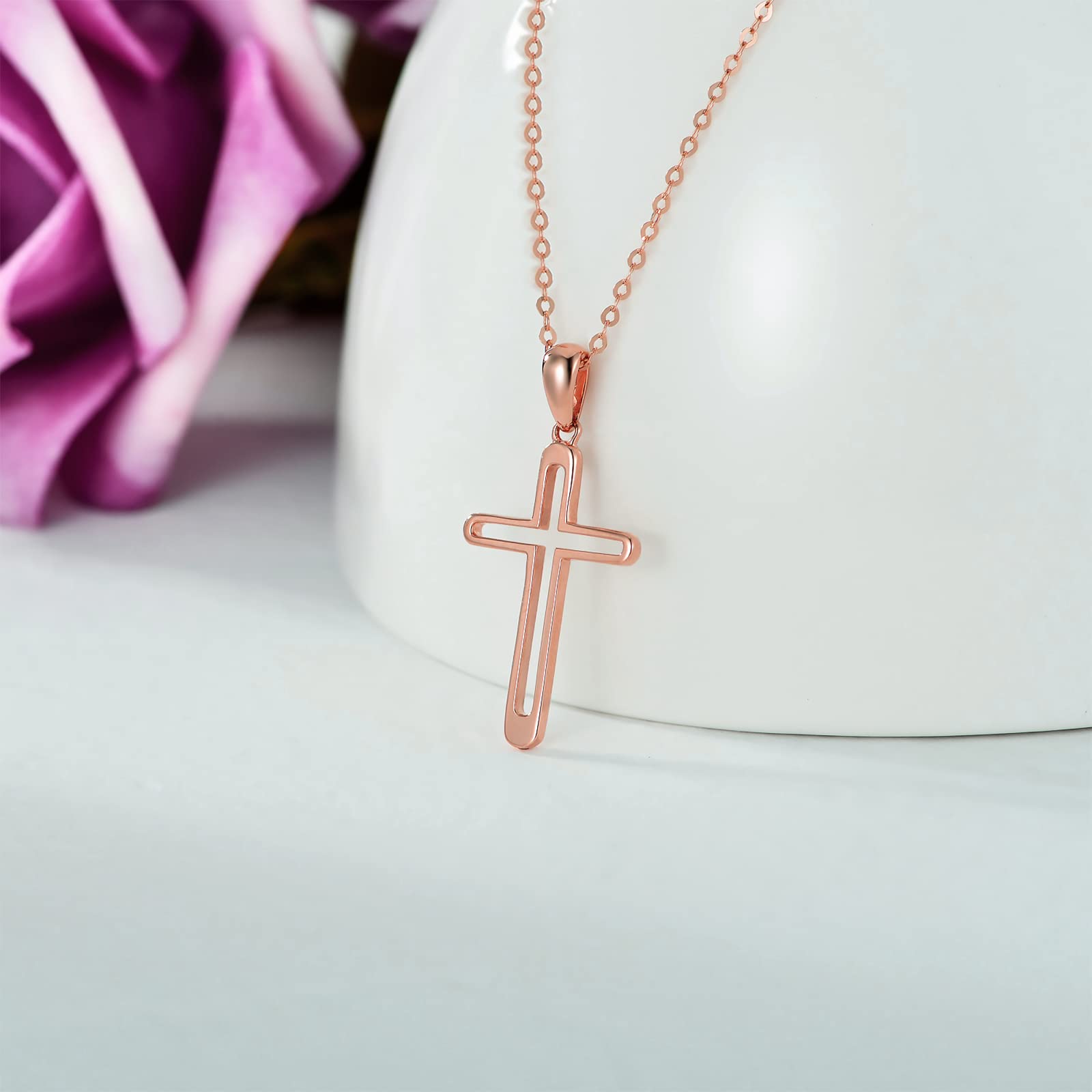 14K Solid Gold Cross Necklace for Women - Real Gold Faith Pendant Religious Jewelry Gift for Her, Wife, Mom (16