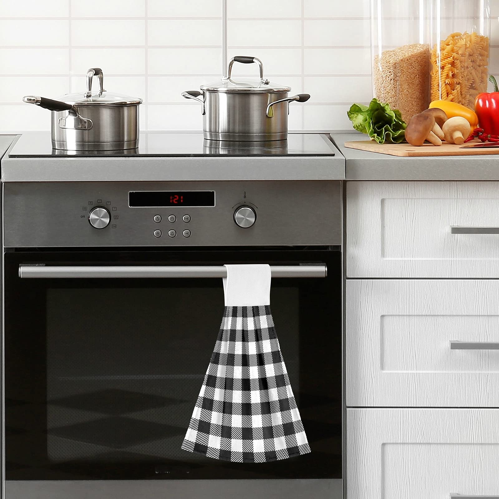 Black and White Buffalo Check Plaid Kitchen Hand Towels - Super Absorbent Hanging Dish Towels with Loop for Kitchen & Bathroom - Set of 2 (Perfect for Cooking, Cleaning, and Decor)