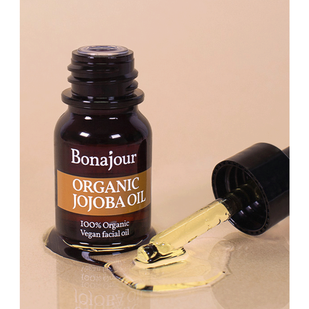 BONAJOUR Organic Jojoba Oil 12ml - 100% Pure Natural Cold Pressed Face & Hair Moisturizer - Perfect for Dry Skin Care, Beard Growth & DIY Beauty Recipes