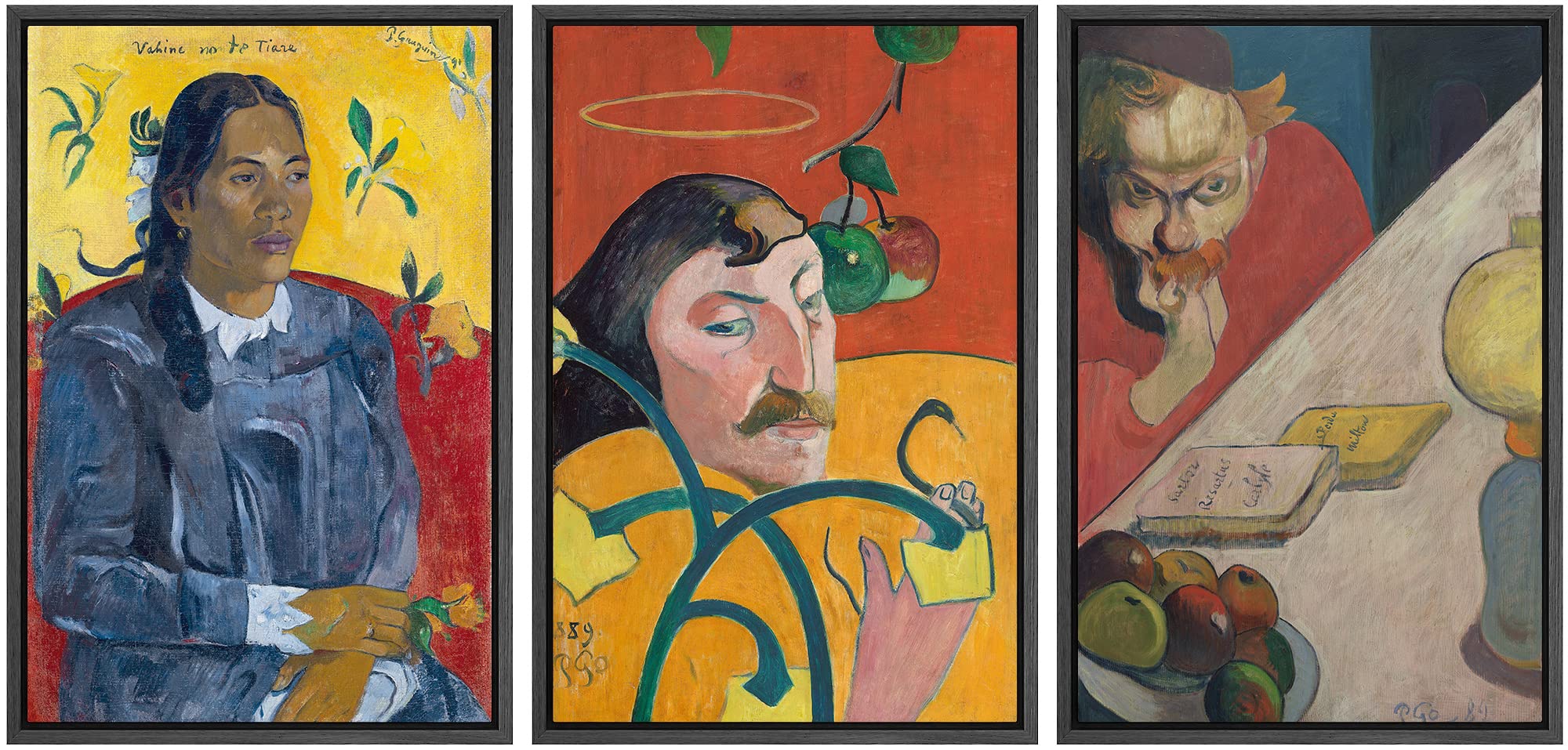 Paul Gauguin Framed Canvas Wall Art Set - Vibrant Abstract Floral & Portrait Paintings, Nature & People Illustrations, Fine Art Decor for Living Room, Bedroom, Office - 16x24 Inches, Black Frame | Perfect for Home Decor, Housewarming Gifts & Interior Design