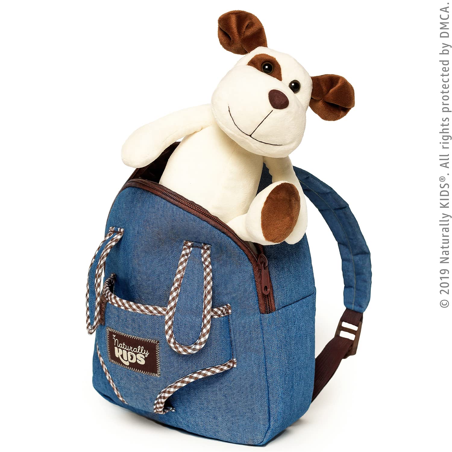 Naturally KIDS Dog Backpack - Cute Plush Dog Toy for Toddlers 2-5 Years Old | Perfect Gift for Boys & Girls | Great for Travel, Daycare & Pretend Play