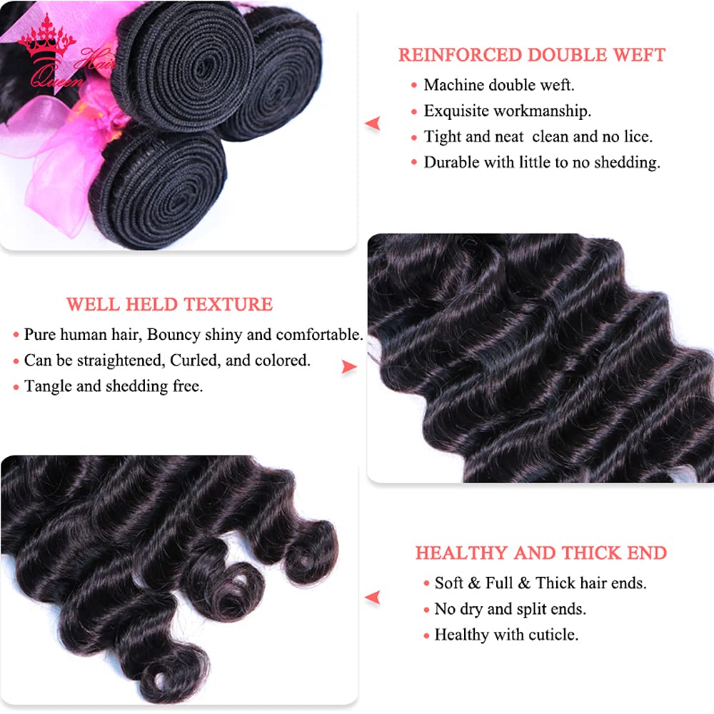 100% Brazilian Virgin Human Hair Extensions - Loose Deep Wave Weave Bundles (18, 20, 22 Inches) | Natural Color Remy Hair for Styling & Volume | Perfect for Daily Wear, Parties & Special Occasions