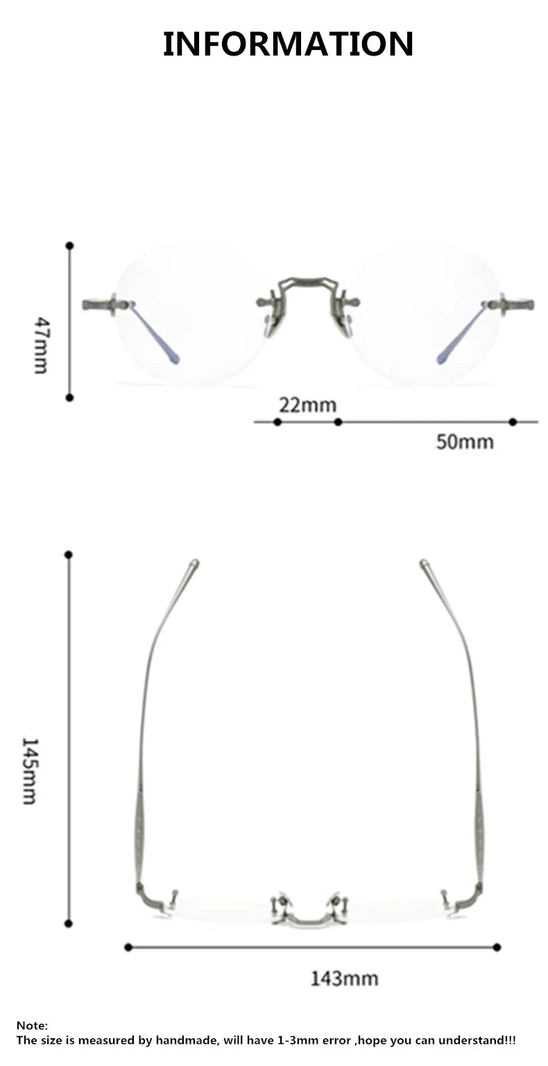 Aimee Unisex Rimless Round Titanium Eyeglasses 2250 - Lightweight & Durable Titanium Frame for Men & Women - Perfect for Reading, Work & Everyday Use