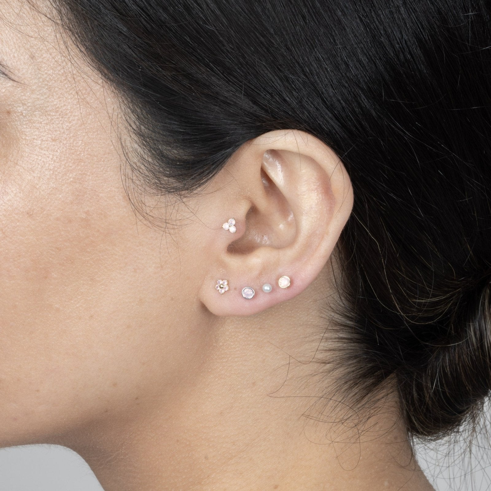 14K White Gold Round Pink Opal Flat Back Stud Earrings - Bezel Set Gemstone Jewelry for Women, Gift for Her, Birthday, Anniversary, Valentine's Day