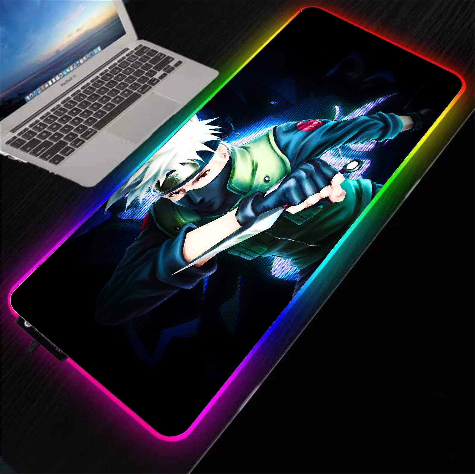 Anime Kakashi RGB Gaming Mouse Pad - XXL Large 30x80cm LED Backlit Mousepad for PC, Computer, Keyboard & Desk - Non-Slip Surface for Gaming, Office & Home Use