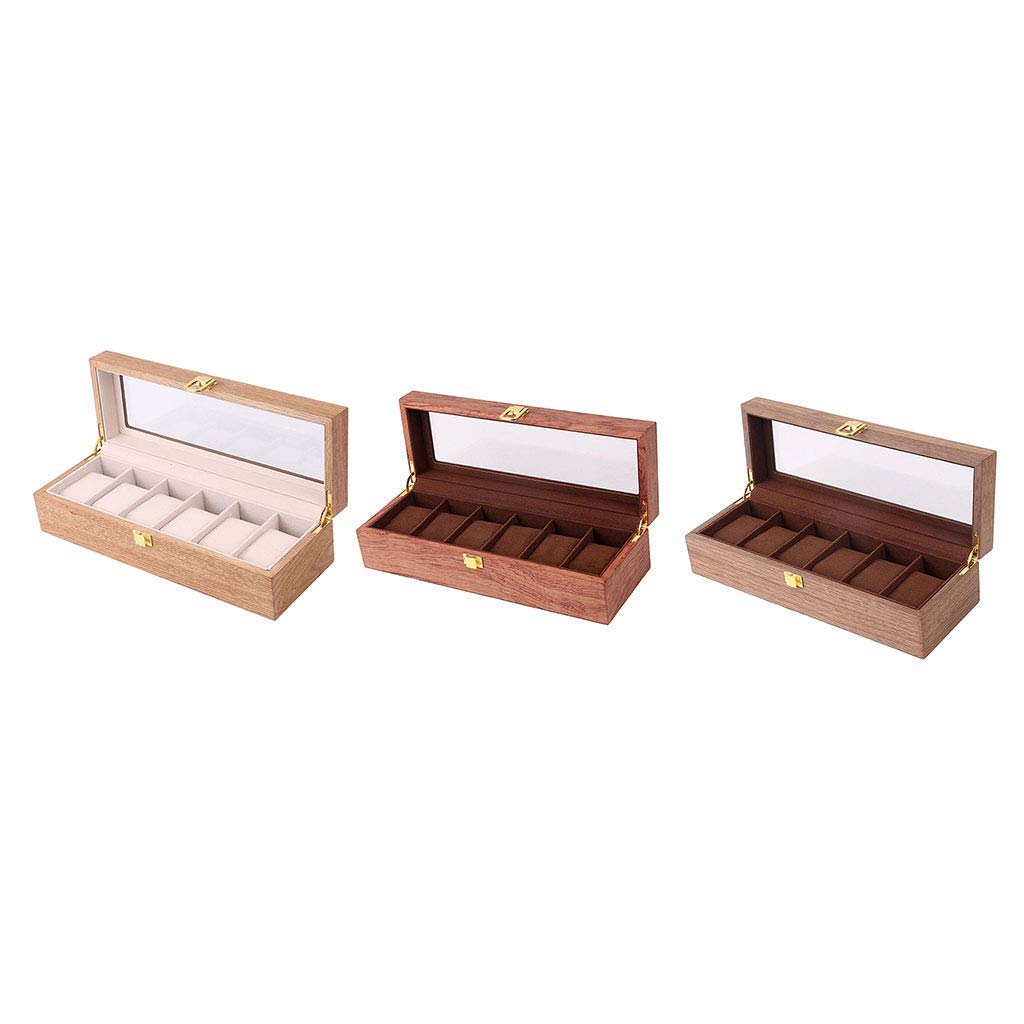 3-Piece Wooden Watch Storage Box with 6 Slots & Glass Top - Jewelry Display Case & Organizer - Perfect for Watch Collectors, Jewelry Lovers & Home Décor