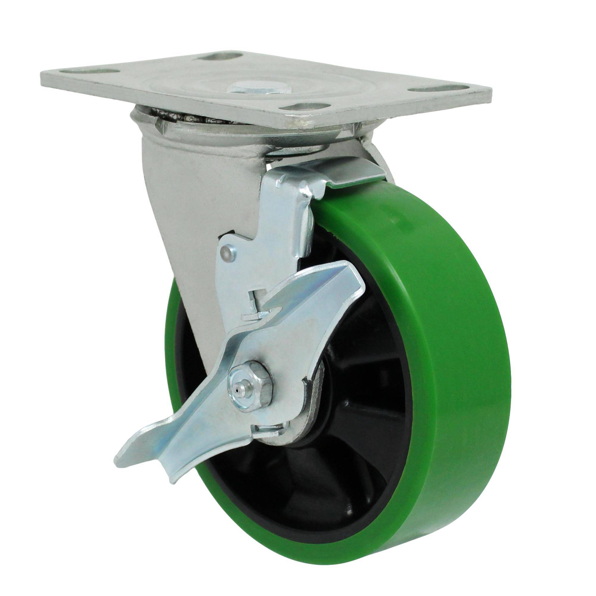 6 x 2 Inch Heavy Duty Polyon MaxRok Swivel Caster Wheels with Top Lock Brake - 1100 lbs Load Capacity - Ideal for Industrial Carts, Workbenches, and Warehouse Equipment