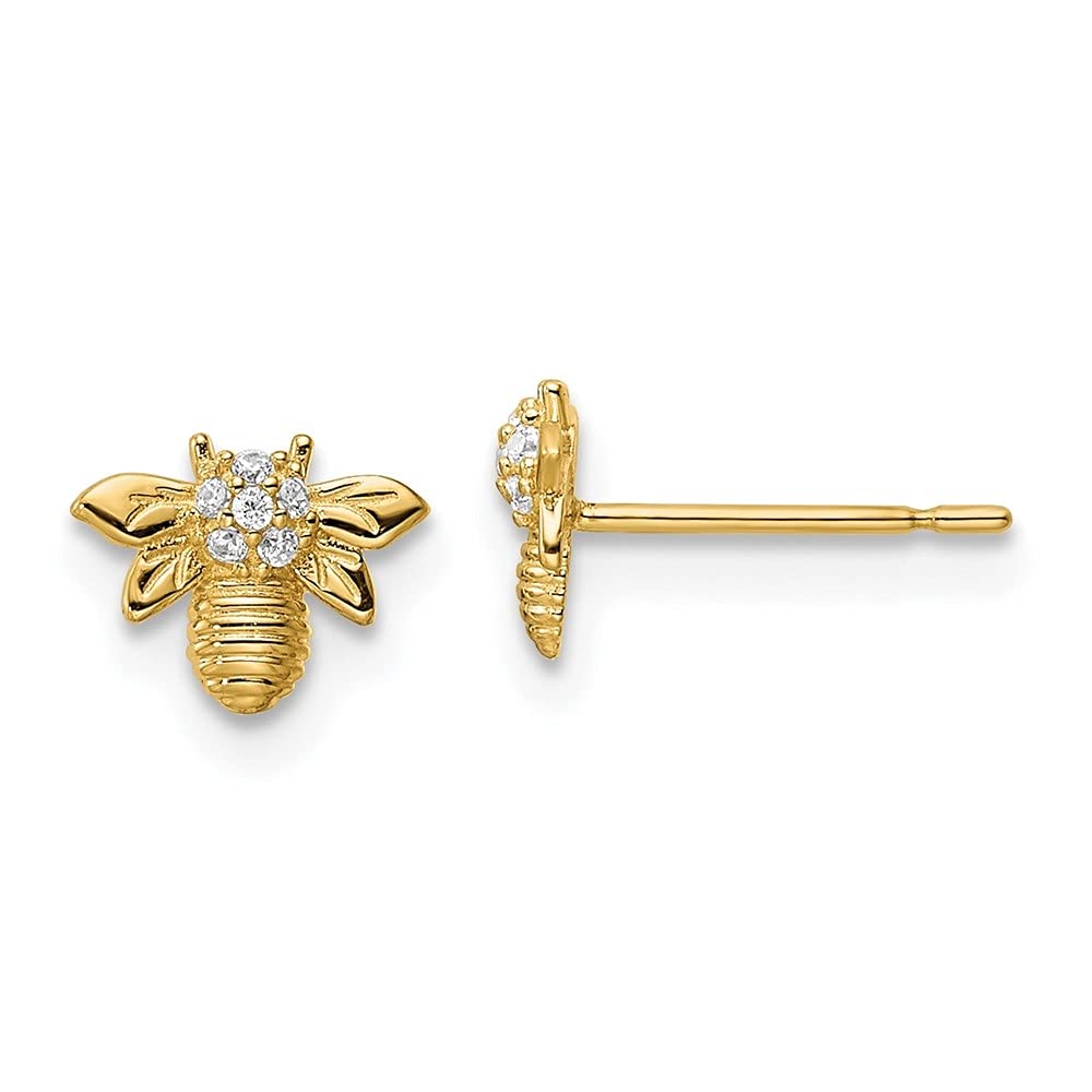 14K Yellow Gold Bumble Bee Stud Earrings with Cubic Zirconia for Women - Elegant Jewelry Gift for Birthday, Anniversary & Everyday Wear | Diamond2Deal