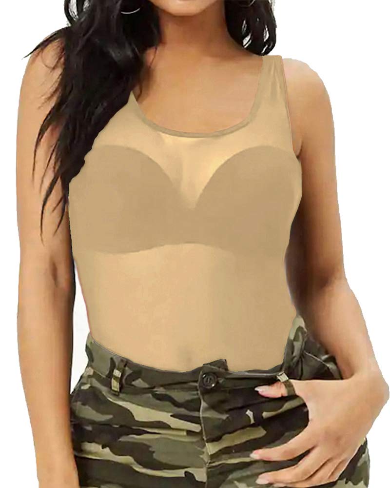 Allchic Women's Sheer Mesh Tank Tops - Sexy See-Through Scoop Neck Blouses & Sleeveless T-Shirts for Summer, Clubwear, Beach & Night Out Fashion