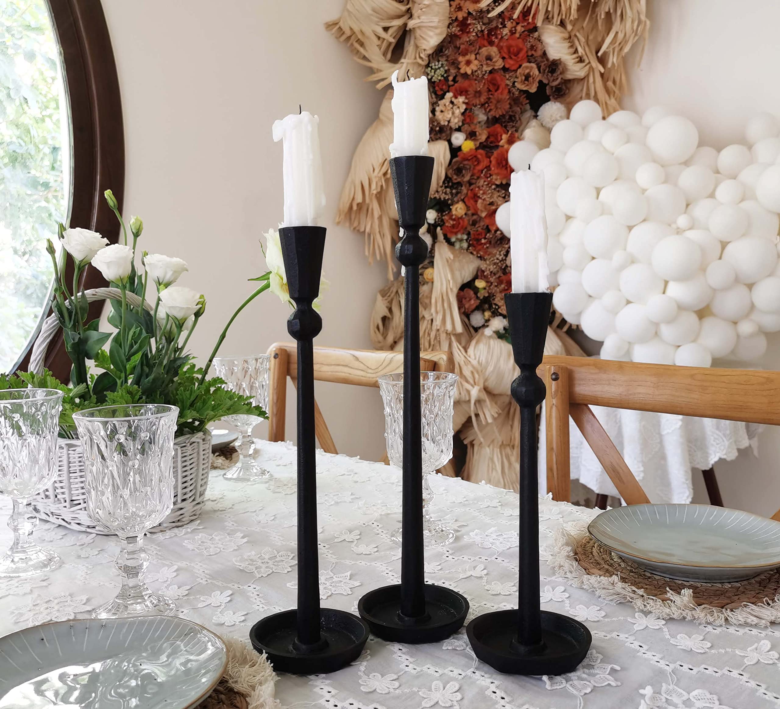 Iron Taper Candle Holder Set of 3 - Elegant Black Candle Stand for Wedding, Dining Table, Party Decor - Perfect for Romantic Dinners, Centerpieces, and Home Decoration