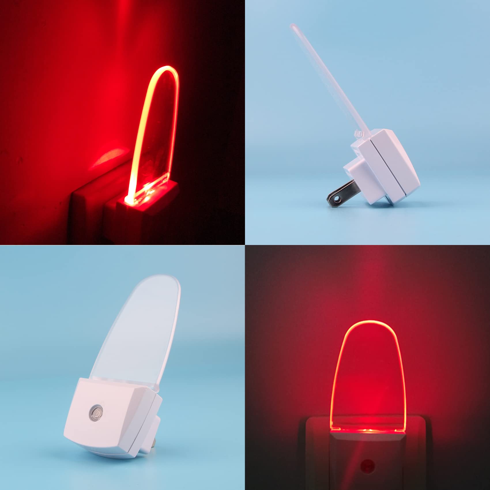 CICINY 4 Pack LED Night Light Plug in with Dusk to Dawn Sensor - 0.5W Ultra Energy Efficient Night Lights for Bedroom, Bathroom, Kitchen, Hallway, Stairs & Nursery - Soft Red Glow for Safe Nighttime Navigation