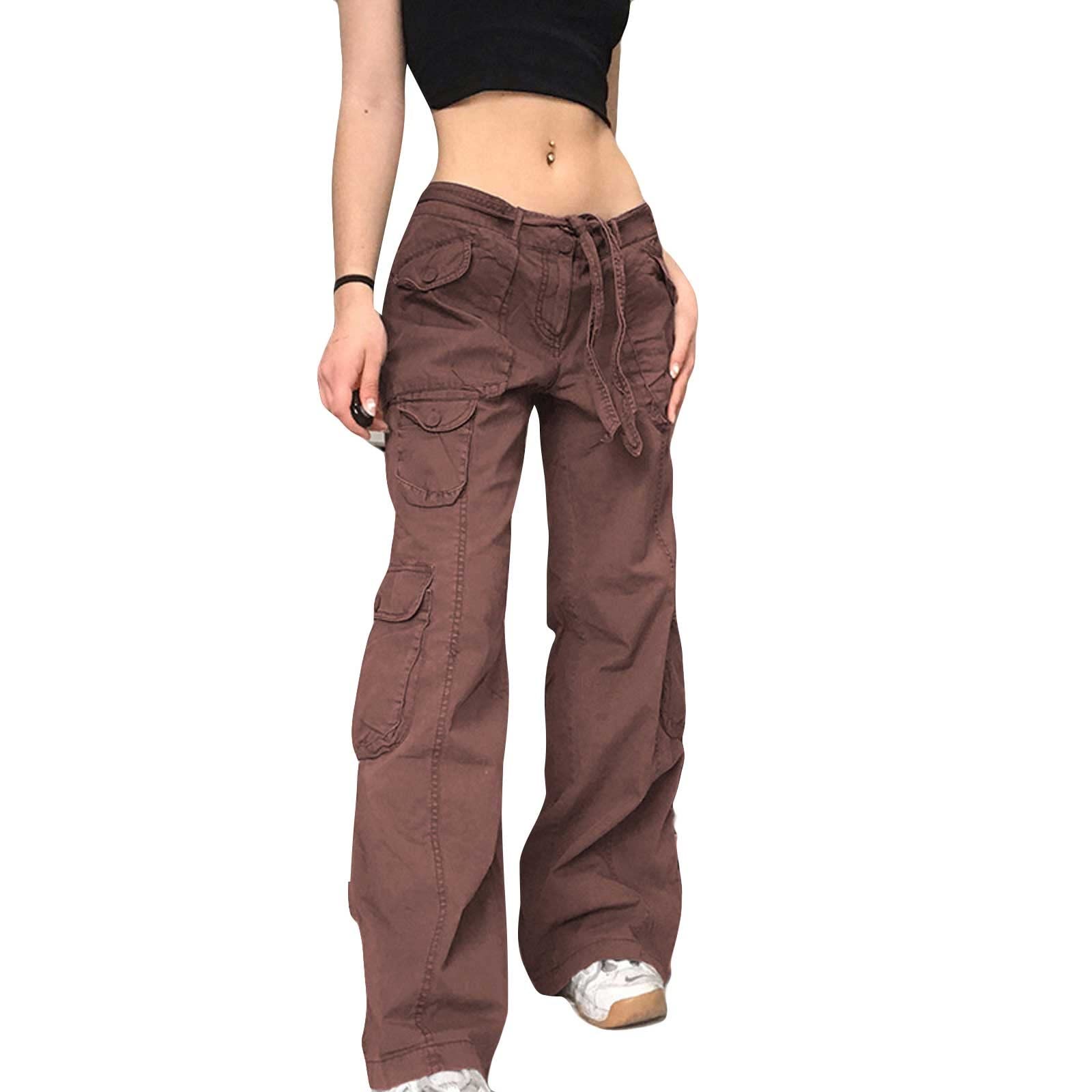 HUANKD Women's Cargo Pants - Low Rise Stretch Jeans with Pockets, Casual Straight Leg Work Pants for Women | Perfect for Outdoor, Work & Everyday Wear