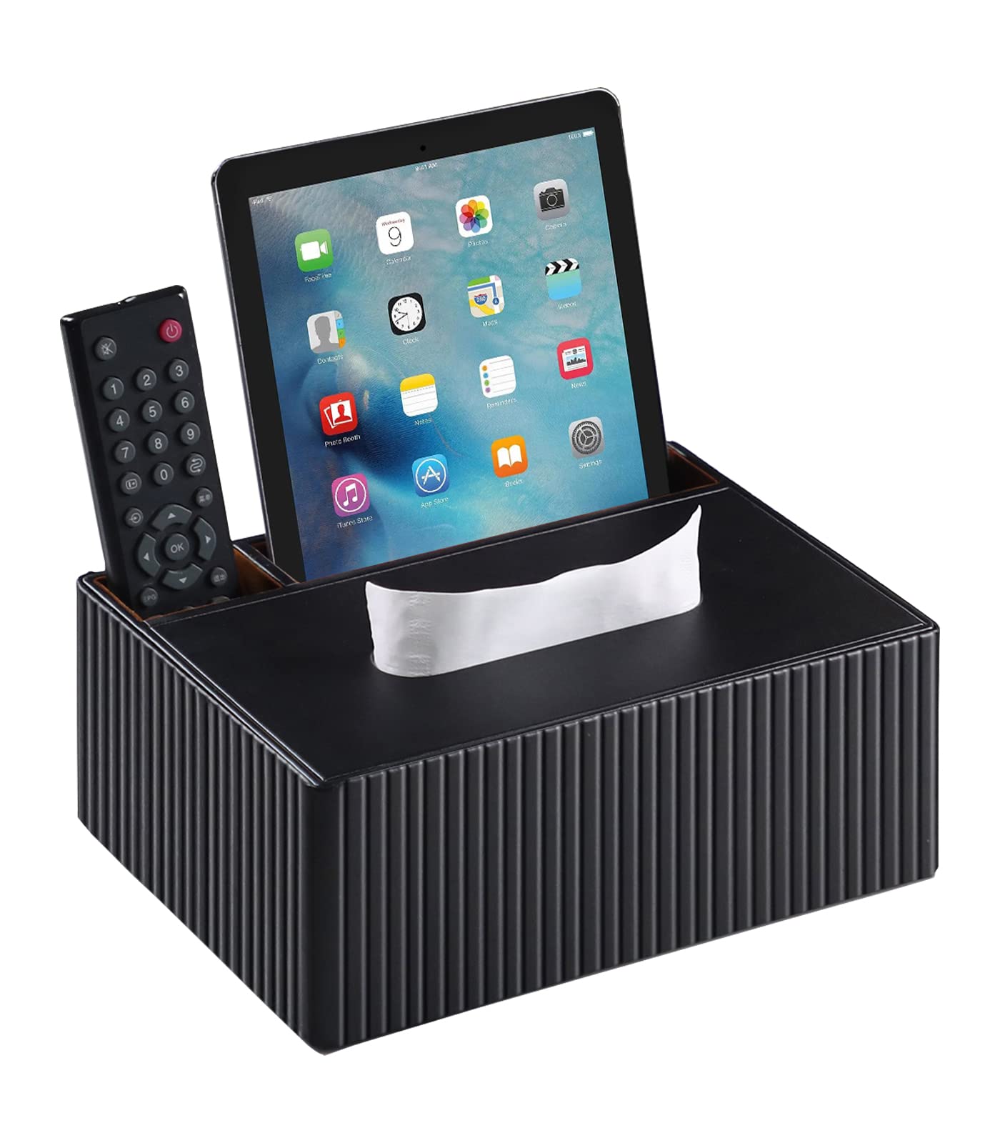 Premium Leather Rectangular Tissue Box Cover with Storage - Multifunctional Home Decor for Living Room, Bedroom, Office - Perfect Housewarming Gift for Friends & Family (Black)