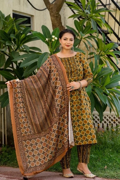 Stylish Plus Size Brown & Green Ready-Made Salwar Suit for Women – Perfect for Festivals, Weddings & Special Occasions