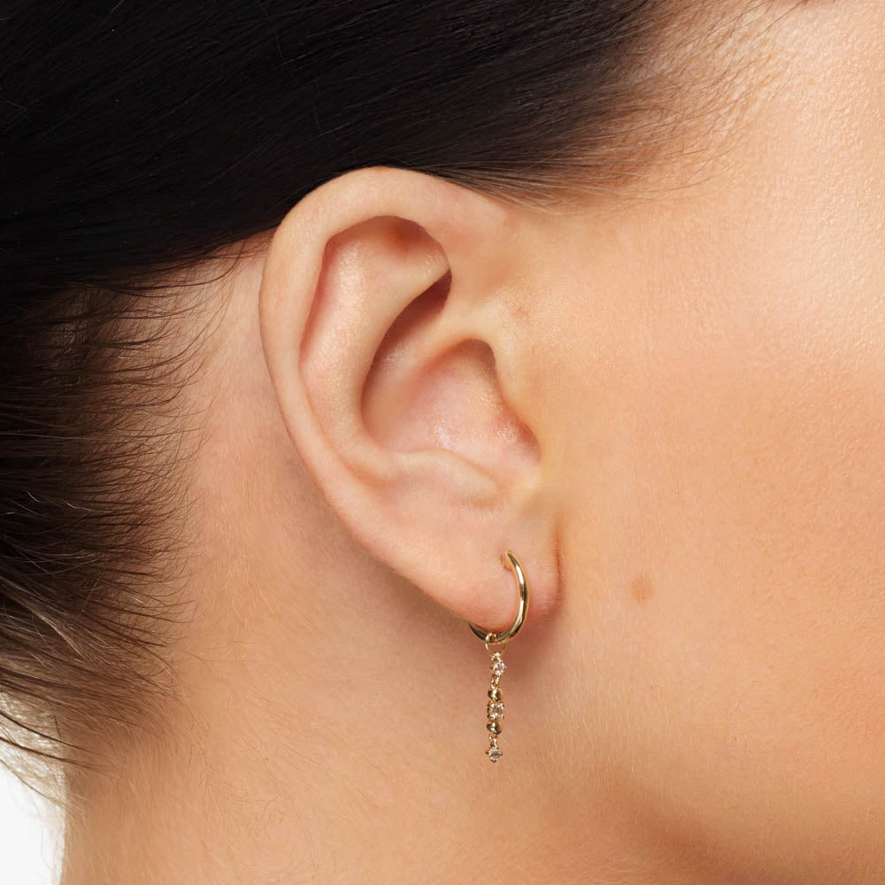 10k Gold Diamond Drop Bar Charm Huggie Earrings - Elegant & Dainty Jewelry for Women - Perfect for Parties, Weddings & Everyday Wear