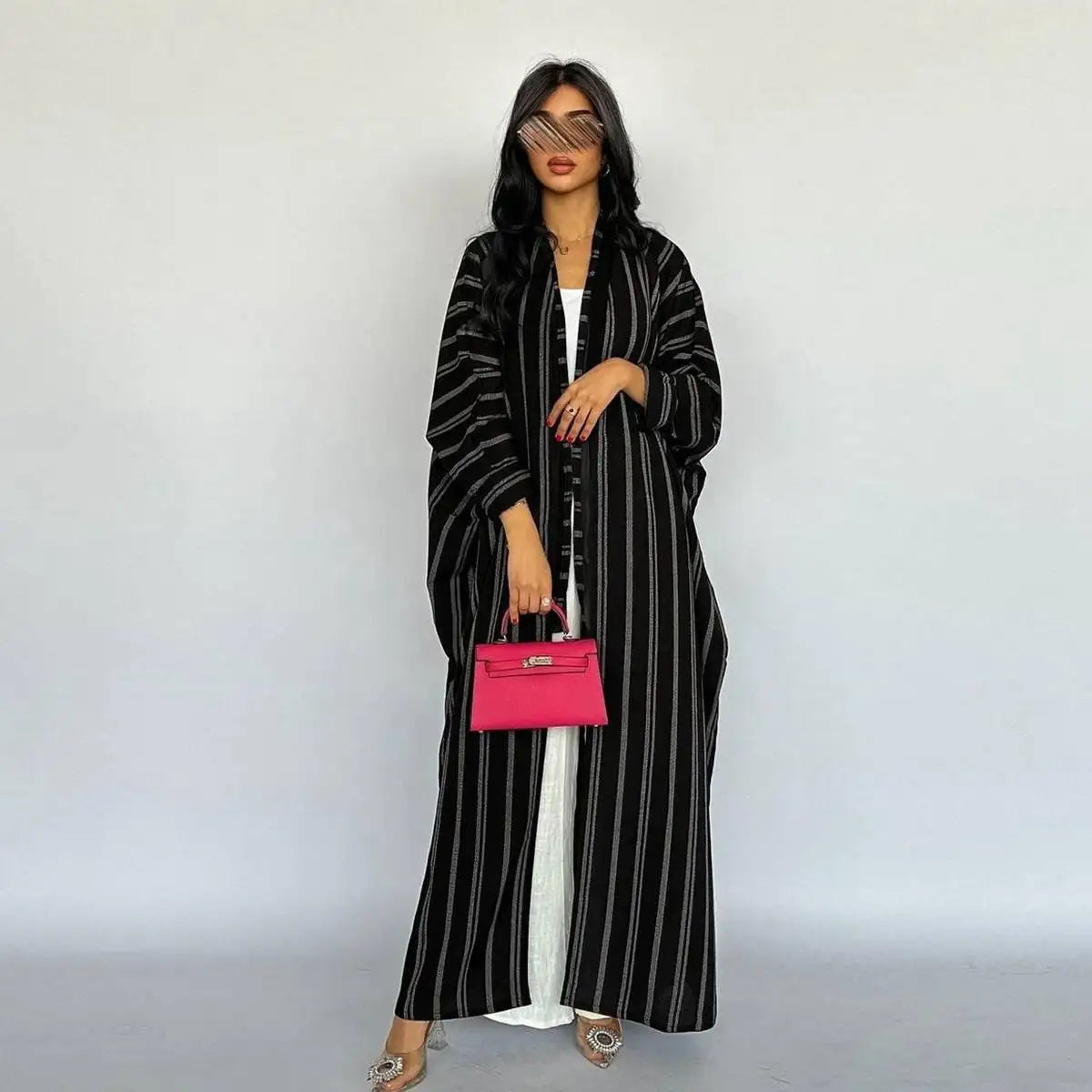 Urgarment Women's Cotton Stripe Printed Open Cardigan Abaya Dress - Perfect for Casual Wear, Prayer, and Modest Fashion