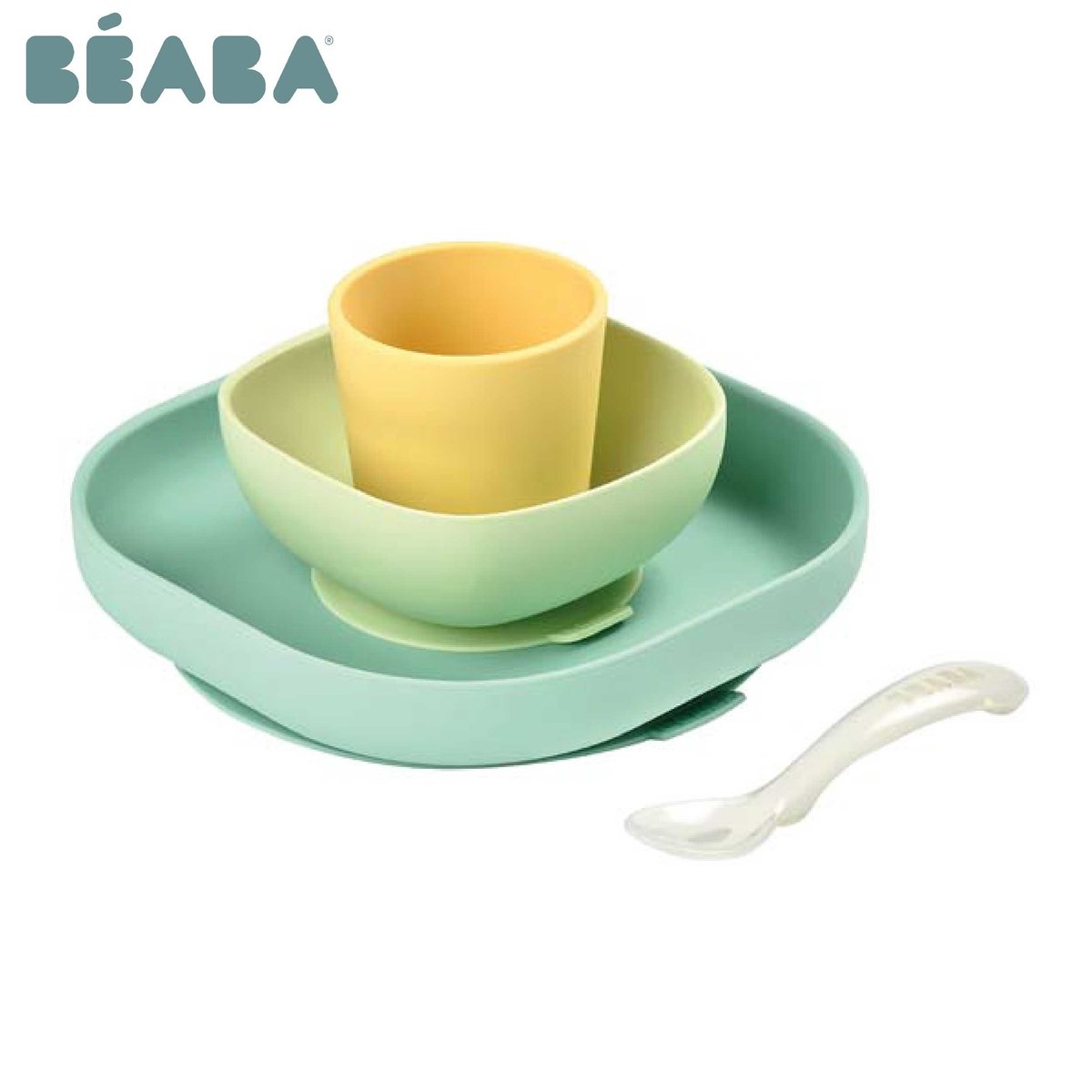 Beaba Silicone Baby Feeding Set (4-Piece) - Soft, Safe & BPA-Free Utensils for Toddlers - Perfect for Home, Travel & Daycare Use