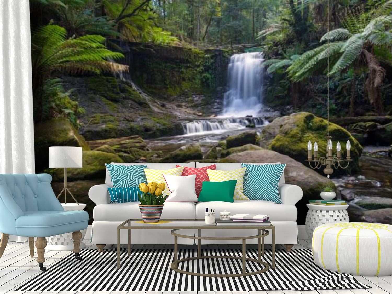 RECETHROWS Peel and Stick Wallpaper - Horseshoe Falls Mount Field National Park Tasmania Australia Scenic Wall Mural - Self-Adhesive Removable Vinyl Film for Home Decor, Bedroom, Living Room, Office