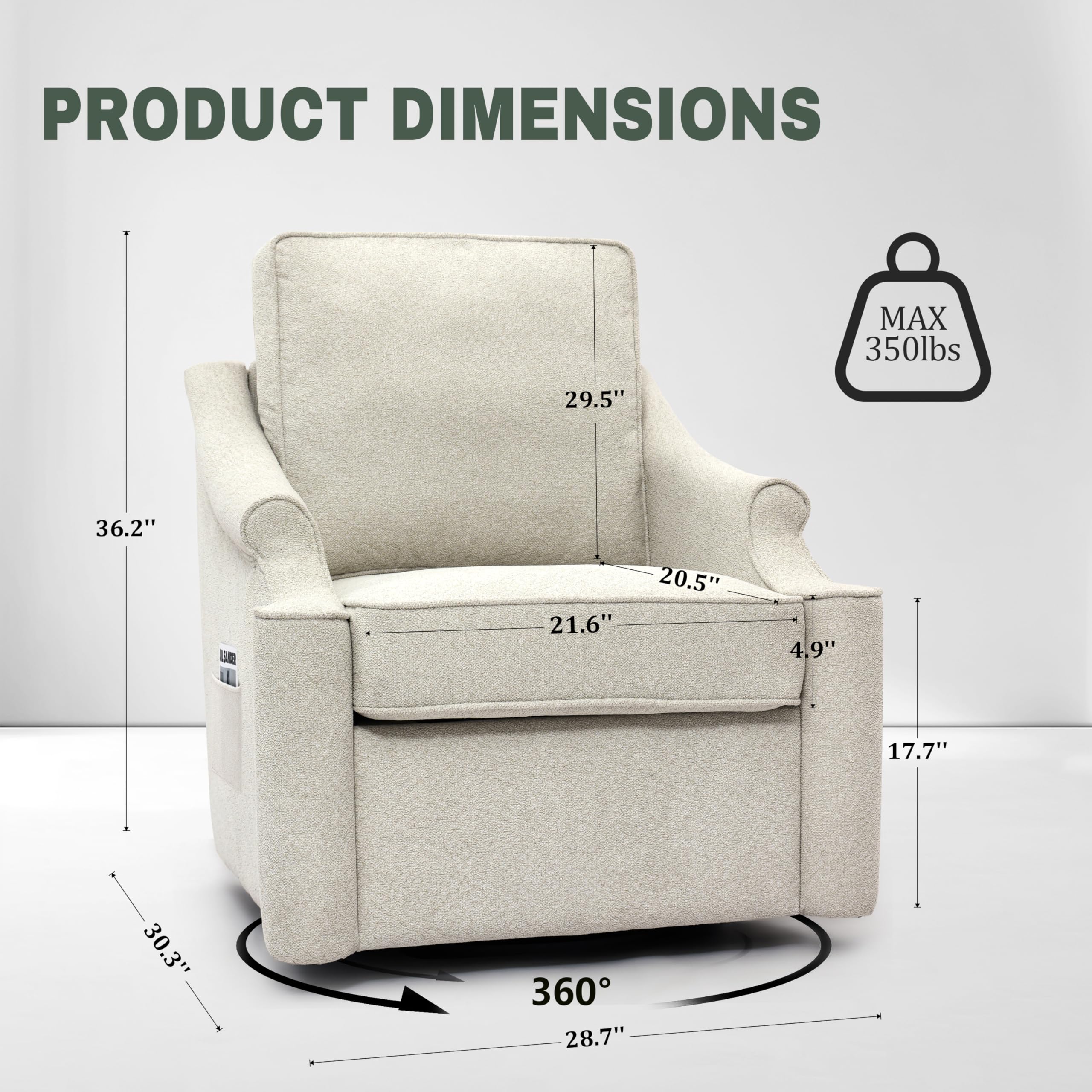360° Swivel Accent Chairs Set of 2 - Modern Upholstered Armchairs for Living Room & Bedroom - Comfy Reading Chairs with Soft Fabric - Beige Home Decor for Lounge, Office, and Relaxation Spaces