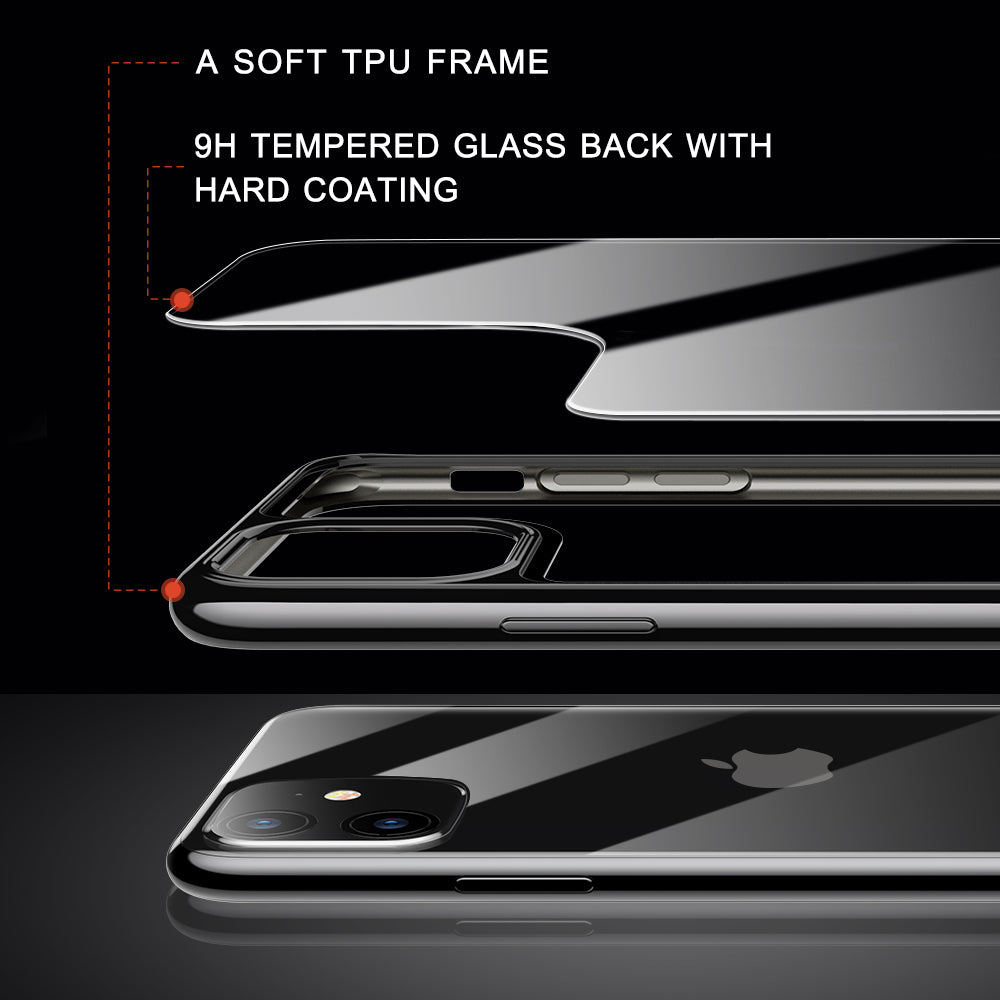iPhone 11 Case 6.1 Inch - Unicorn Beetle GLASS Slim Clear Protective Cover (Black) | Shockproof & Scratch Resistant for Daily Use, Work & Outdoor Activities
