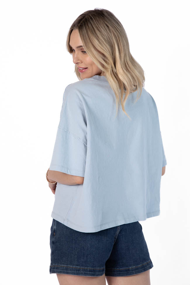 Soft Blue Knit Pocket T-Shirt for Women - Comfortable Staple Tee for Casual Wear & Layering | Perfect for Everyday Outfits & Relaxing at Home