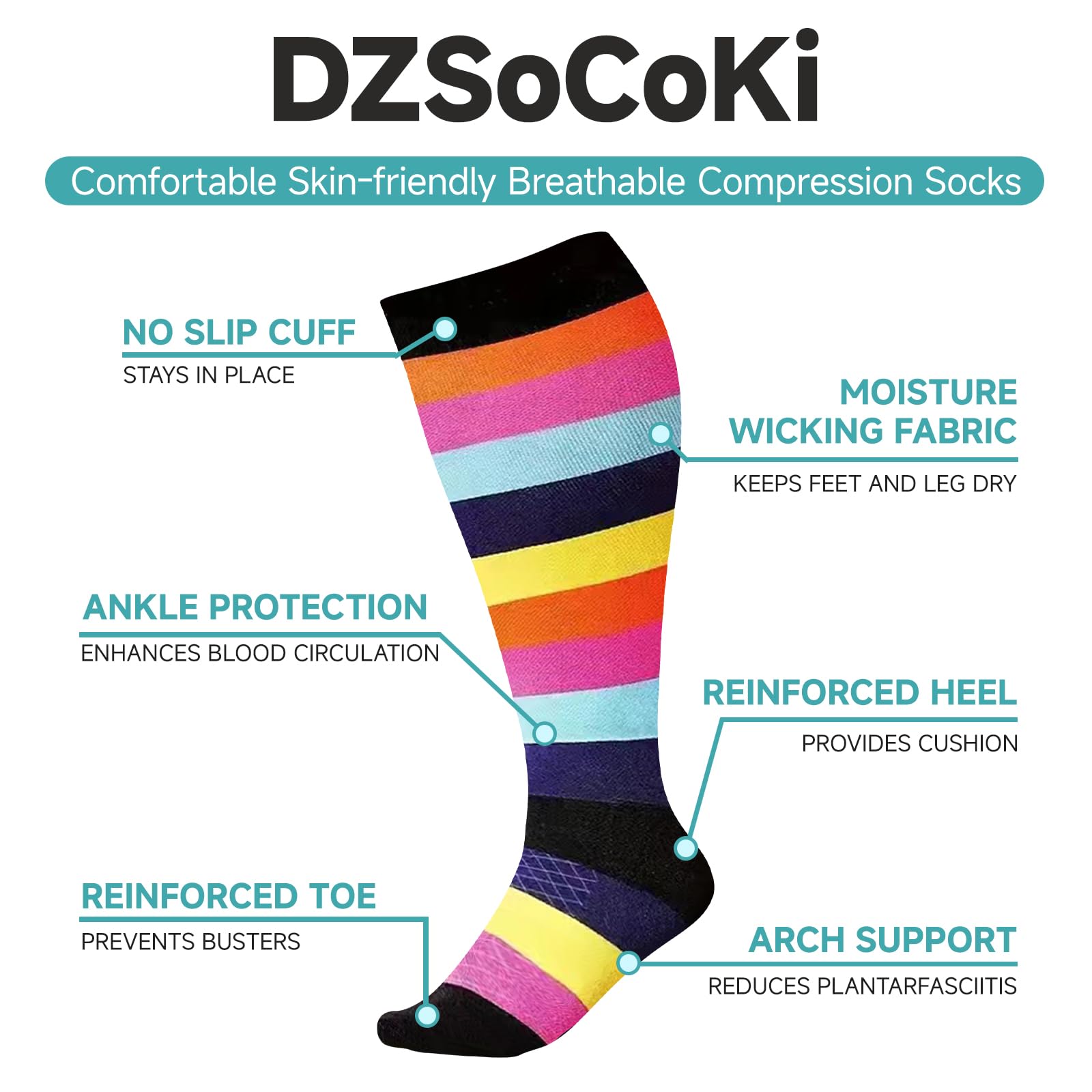 Wide Calf Compression Socks for Women & Men - Plus Size Support Socks for Nurses, Pregnancy & Varicose Veins Relief - Ideal for Running, Travel & Long Work Shifts