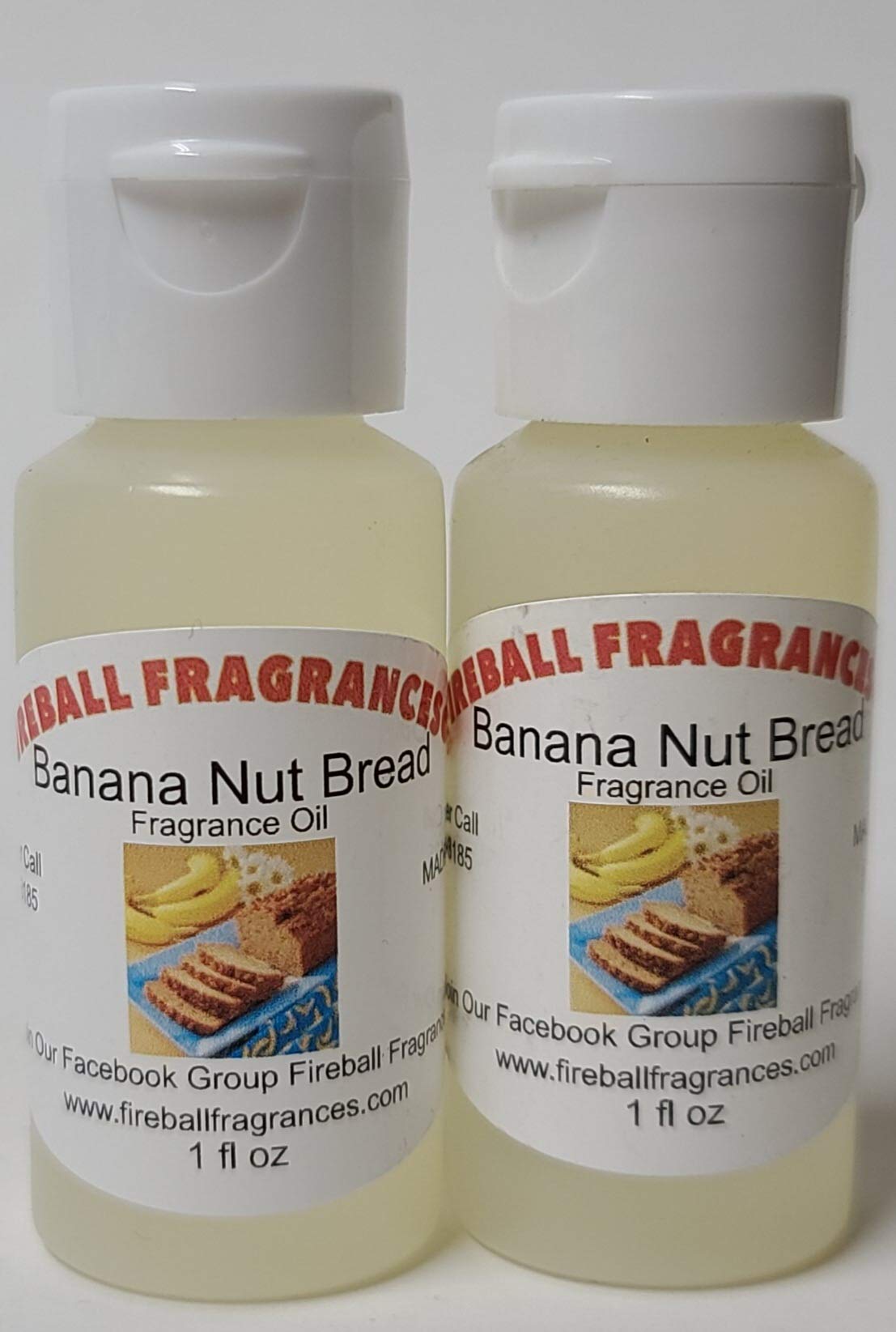 2 Pack Banana Nut Bread Scented Oil - 1 oz Bottles by Fireball Fragrances | Fresh Baked Aroma for Home, Office & Car Diffusers | Perfect for Relaxation & Stress Relief
