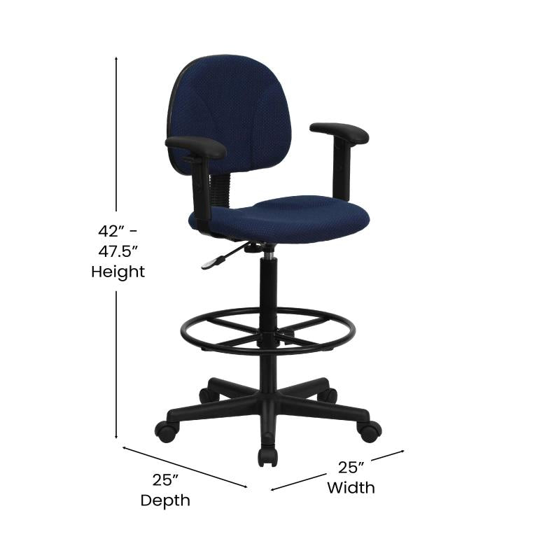 FLASH Patterned Fabric Drafting Chair BT 659 - Adjustable Height Office Chair for Artists, Architects & Designers - Ergonomic Stool for Drafting Table, Studio & Workspace