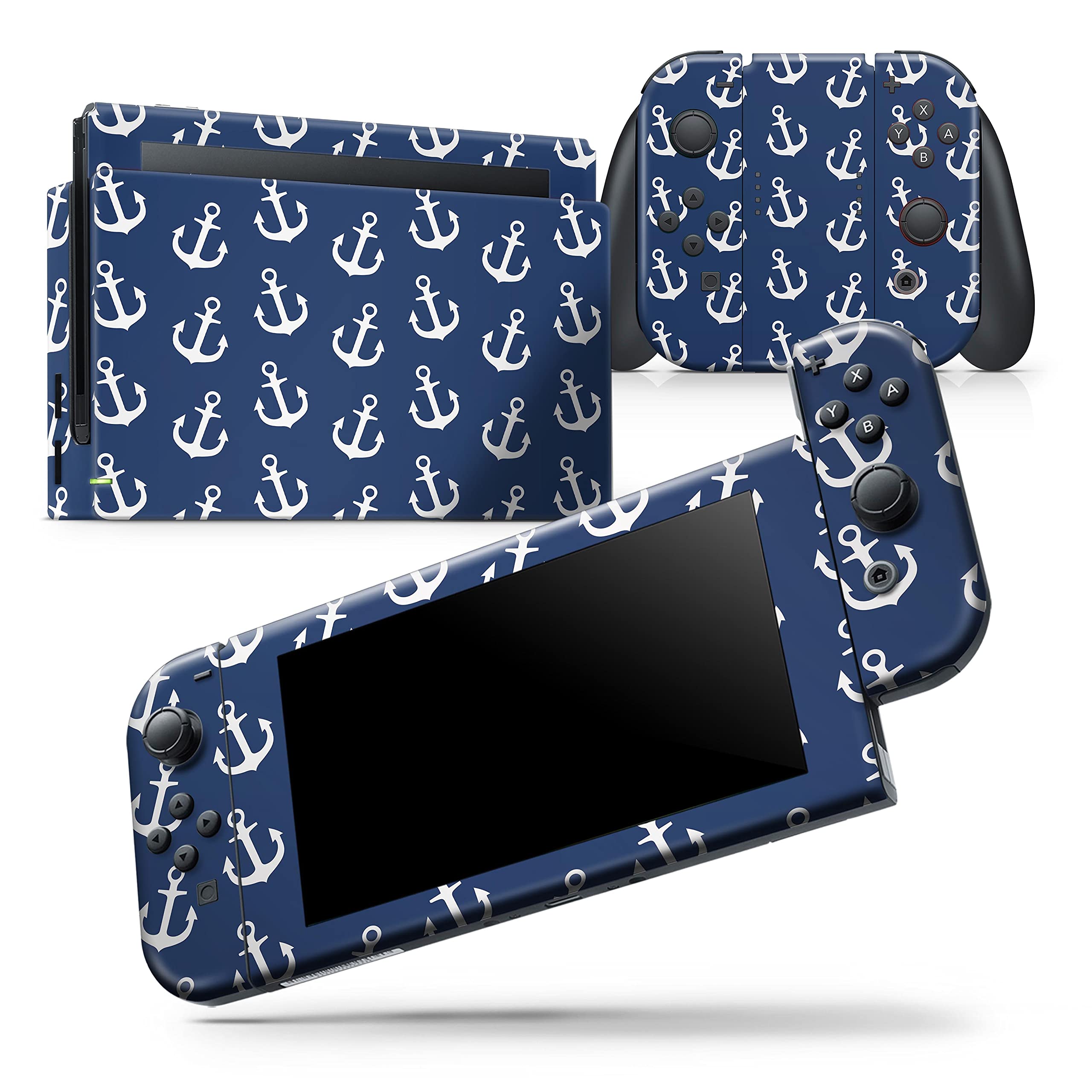 Nintendo Switch Skin Decal - Navy & White Micro Anchors Protective Vinyl Wrap Cover for Switch Console & Joy-Con | Scratch-Resistant, Removable | Perfect for Gaming, Travel & Home Entertainment