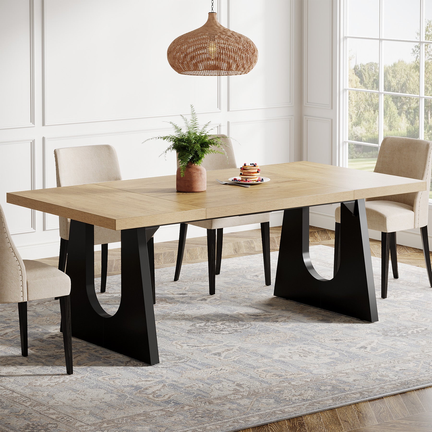 Solid Wood Dining Table 70 Inch Rectangular Kitchen Table for 6-8 People - Perfect for Family Gatherings & Dinner Parties