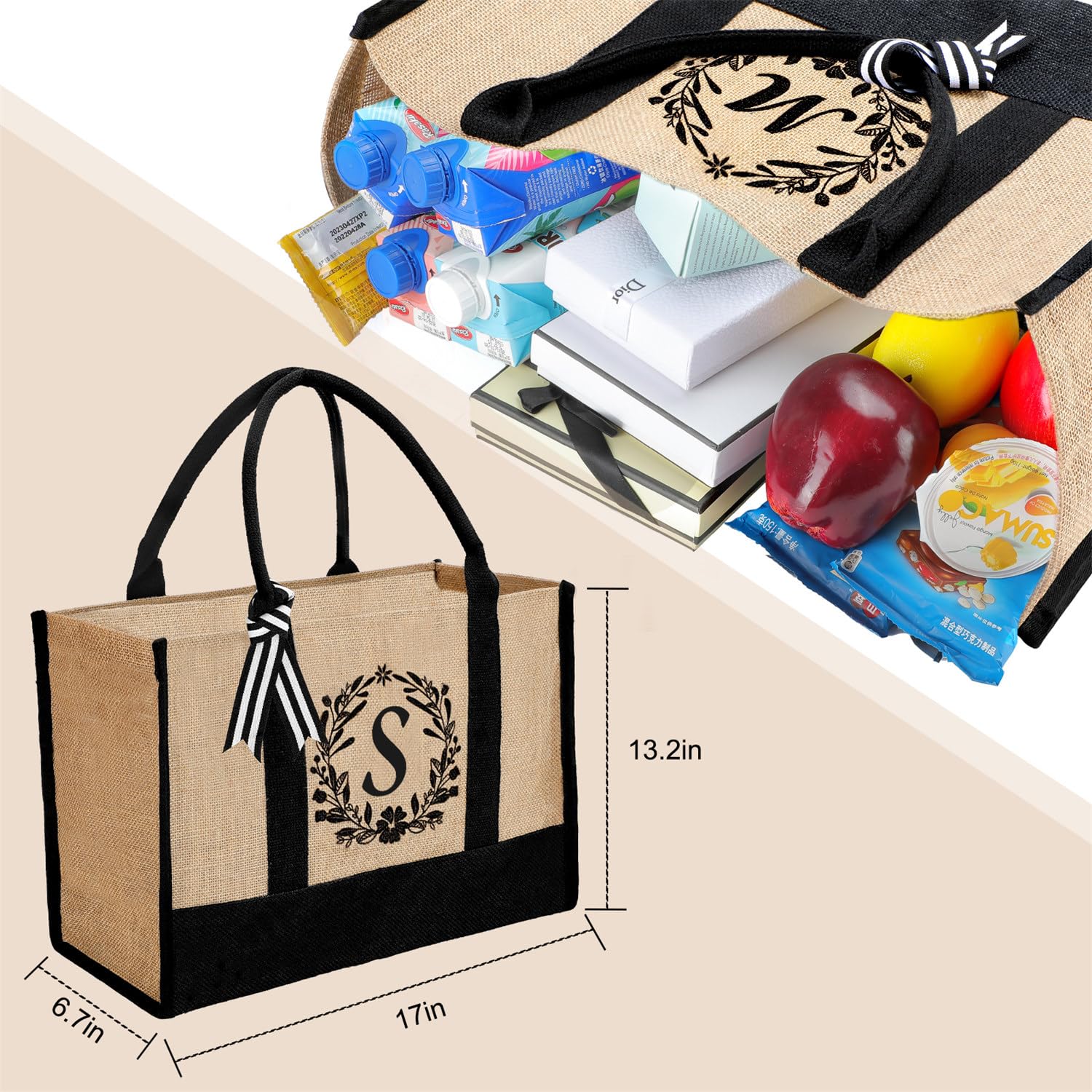 Personalized Monogram Jute Tote Bag for Women - Eco-Friendly Reusable Grocery Shopping Bag - Perfect Gift for Mom, Mother's Day, Christmas, Birthday & Friends - Ideal for Farmers Market, Beach, Work & Daily Errands