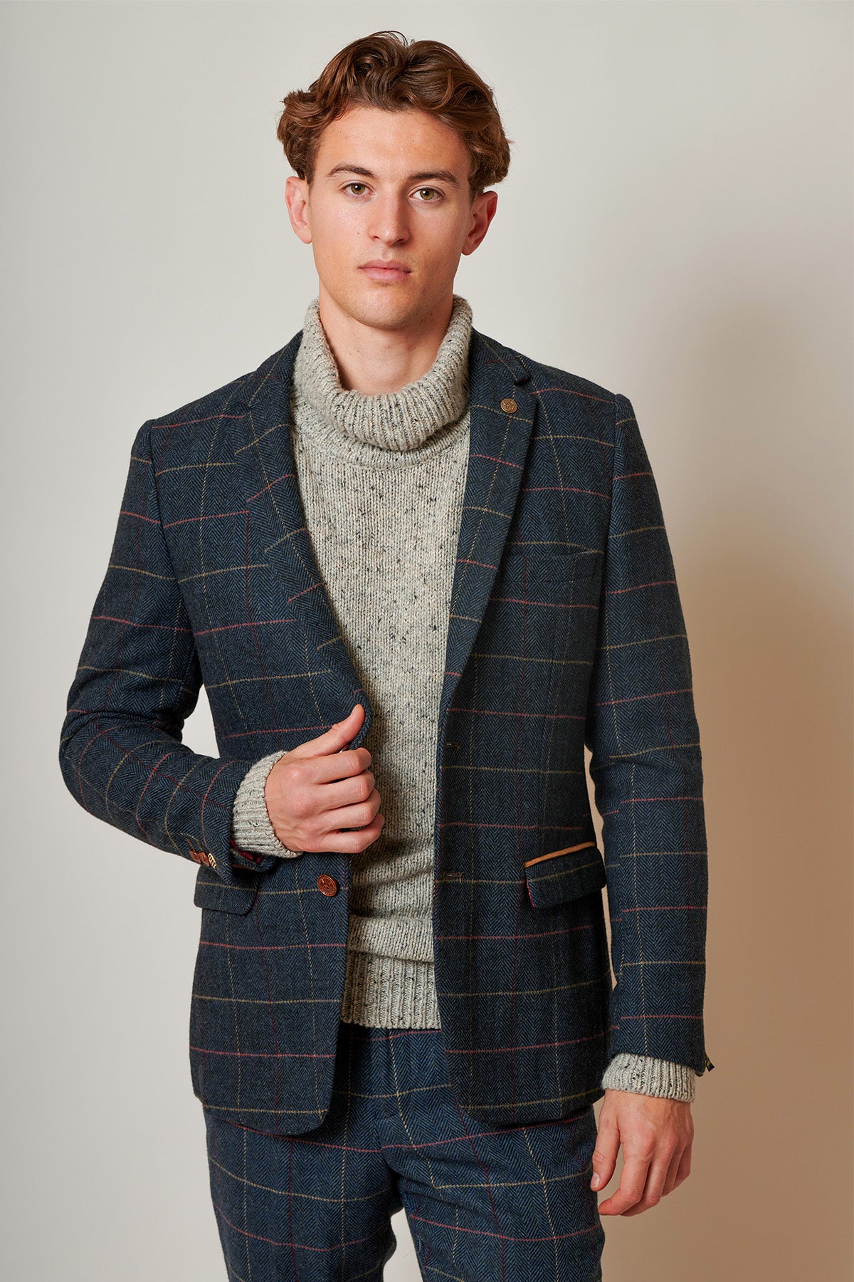 ETON Navy Blue Tweed Check Blazer for Men - Classic Slim Fit Business Jacket - Perfect for Office, Weddings & Formal Events