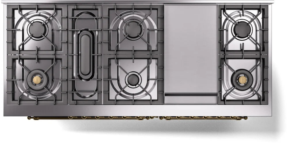 ILVE Nostalgie II 60-Inch Dual Fuel Natural Gas Range - Burgundy with Brass Trim (UP60FNMPBUG) | Professional Kitchen Stove for Home Chefs & Gourmet Cooking