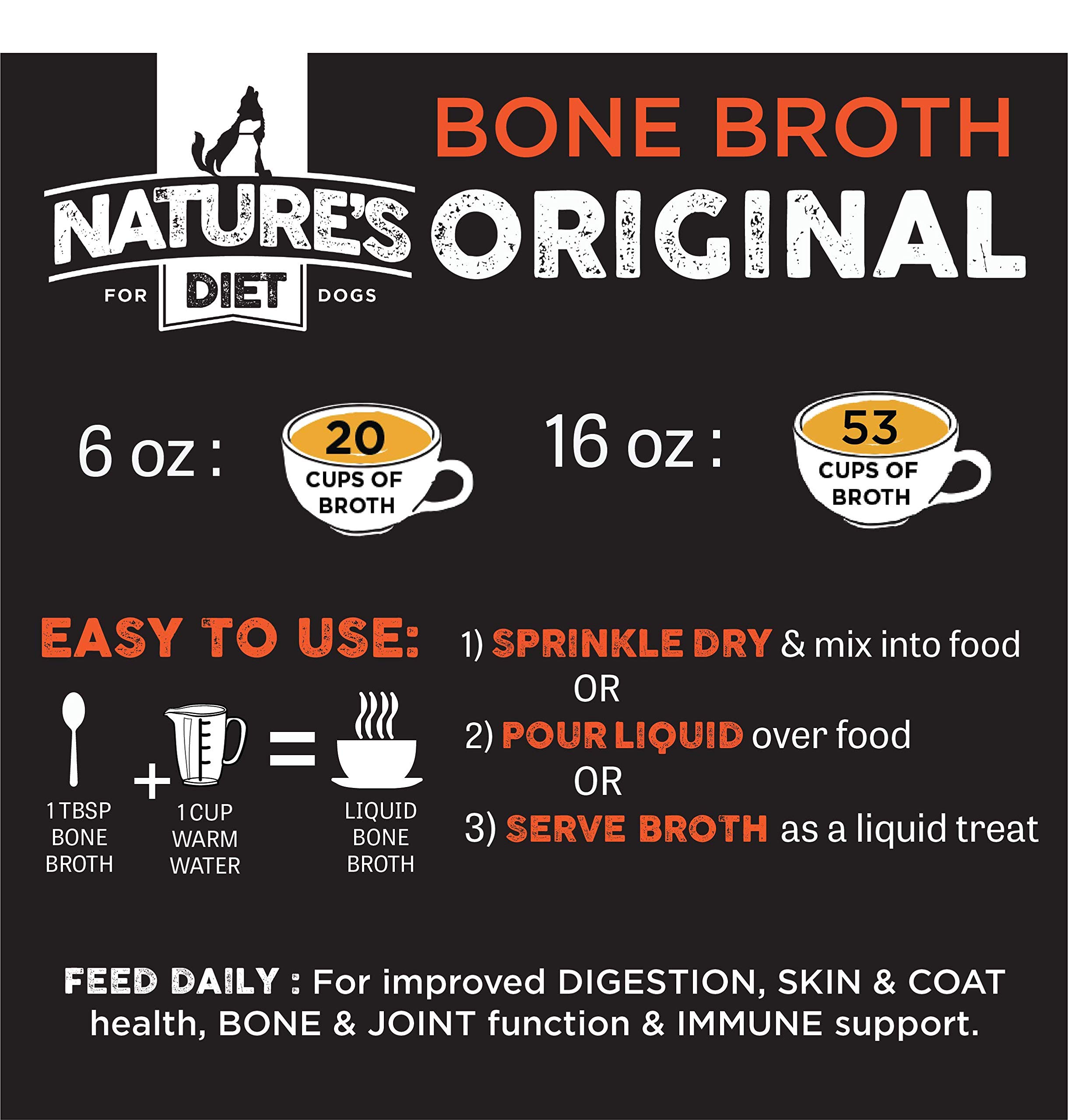 Nature's Diet Chicken Bone Broth Protein Powder for Dogs - 16oz with Pumpkin, Fish Oil & Turmeric (159 Servings) | Supports Joint Health & Digestion - Perfect for Senior Dogs & Post-Surgery Recovery
