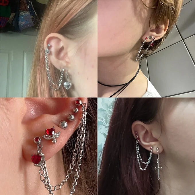 20G Surgical Steel Cartilage Chain Studs Double Piercing Earrings - DL044 | Hypoallergenic Body Jewelry for Helix, Tragus & Conch Piercings | Perfect for Everyday Wear & Special Occasions