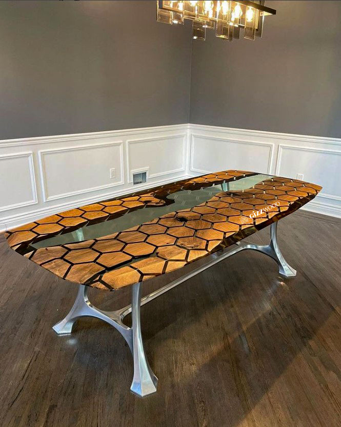 Hexagon Resin Dining Table - Modern 6-Sided Waterproof Table for Indoor/Outdoor Use - Perfect for Patio, Garden, or Dining Room Decor