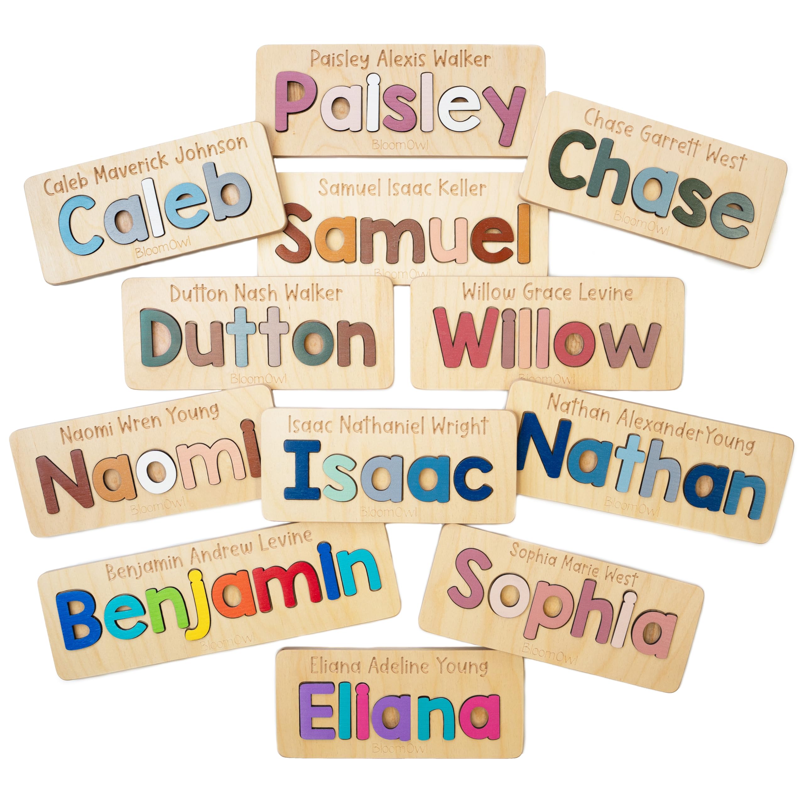 Personalized Wooden Name Puzzle for Kids - Custom Baby Gift for Boys & Girls | Handmade in USA by Bloom Owl | Montessori Learning Toy for Toddlers 1-3 | Perfect for Easter, First Birthday & Nursery Decor