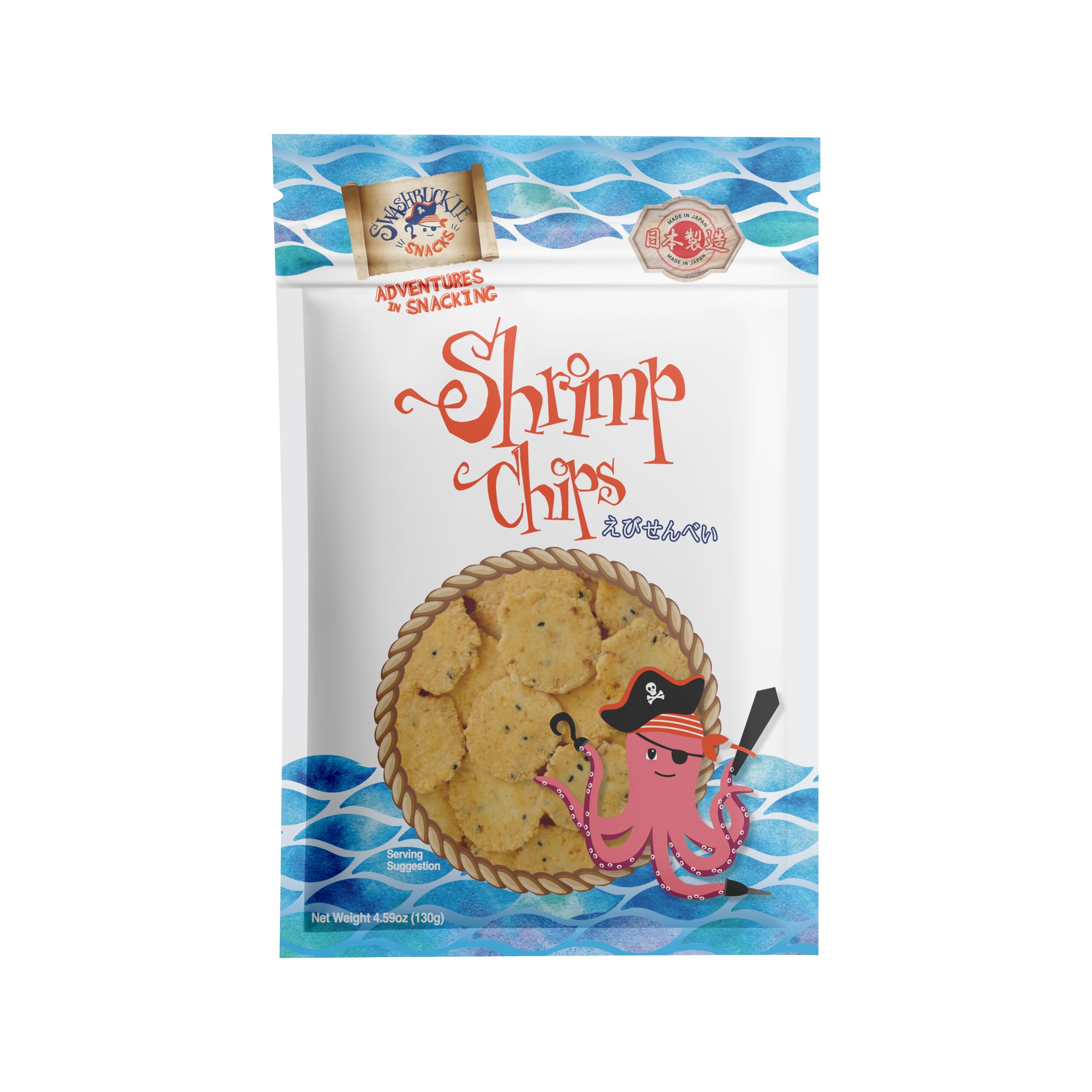 Swashbuckle Snacks Shrimp Chips 4.59oz (130g) - Crunchy Japanese Seafood Snack, Otsumami, Made in Japan | Perfect for Parties, Movie Nights & Asian Food Pairing